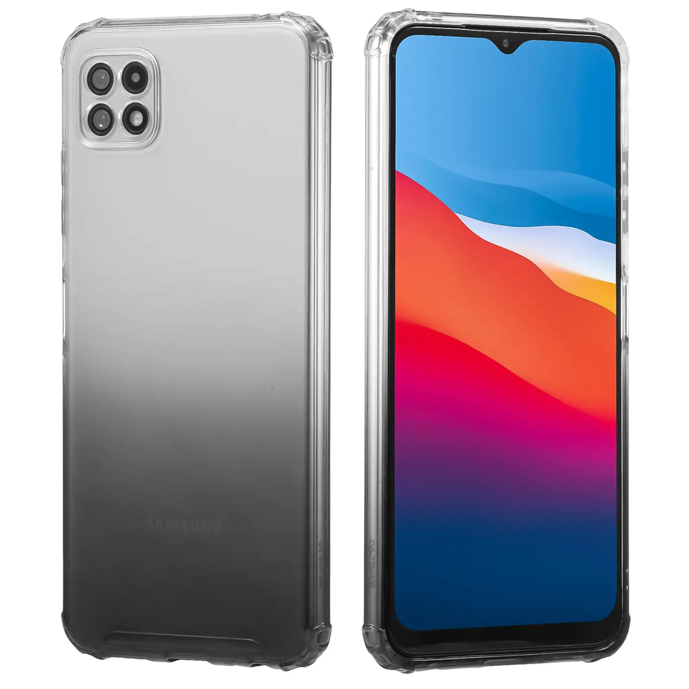 Samsung Galaxy A22 5G Hülle, transparent, Farbverlauf, Rück- und Vorderansicht