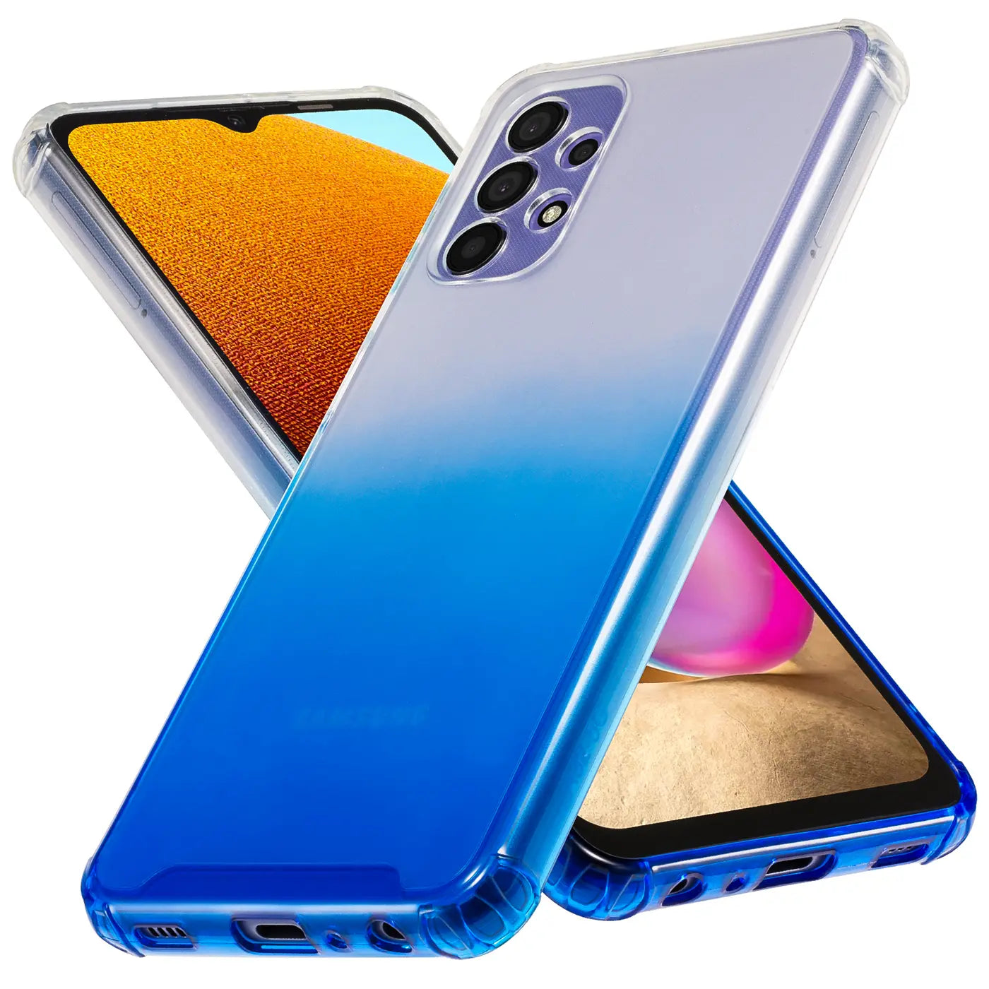 Samsung Galaxy A32 5G Hülle, transparent mit blauem Farbverlauf, von vorne/seitlich