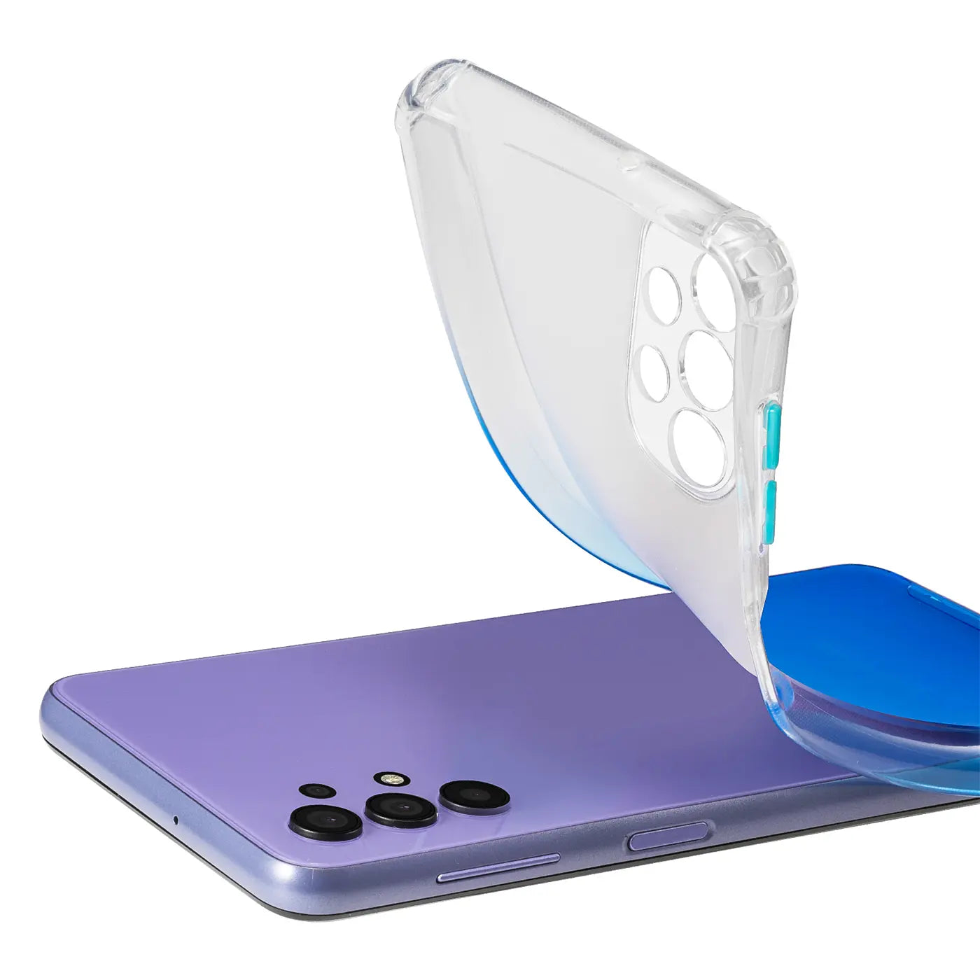 Transparente Hülle mit Farbverlauf auf Samsung Galaxy A32 5G, von oben gesehen.