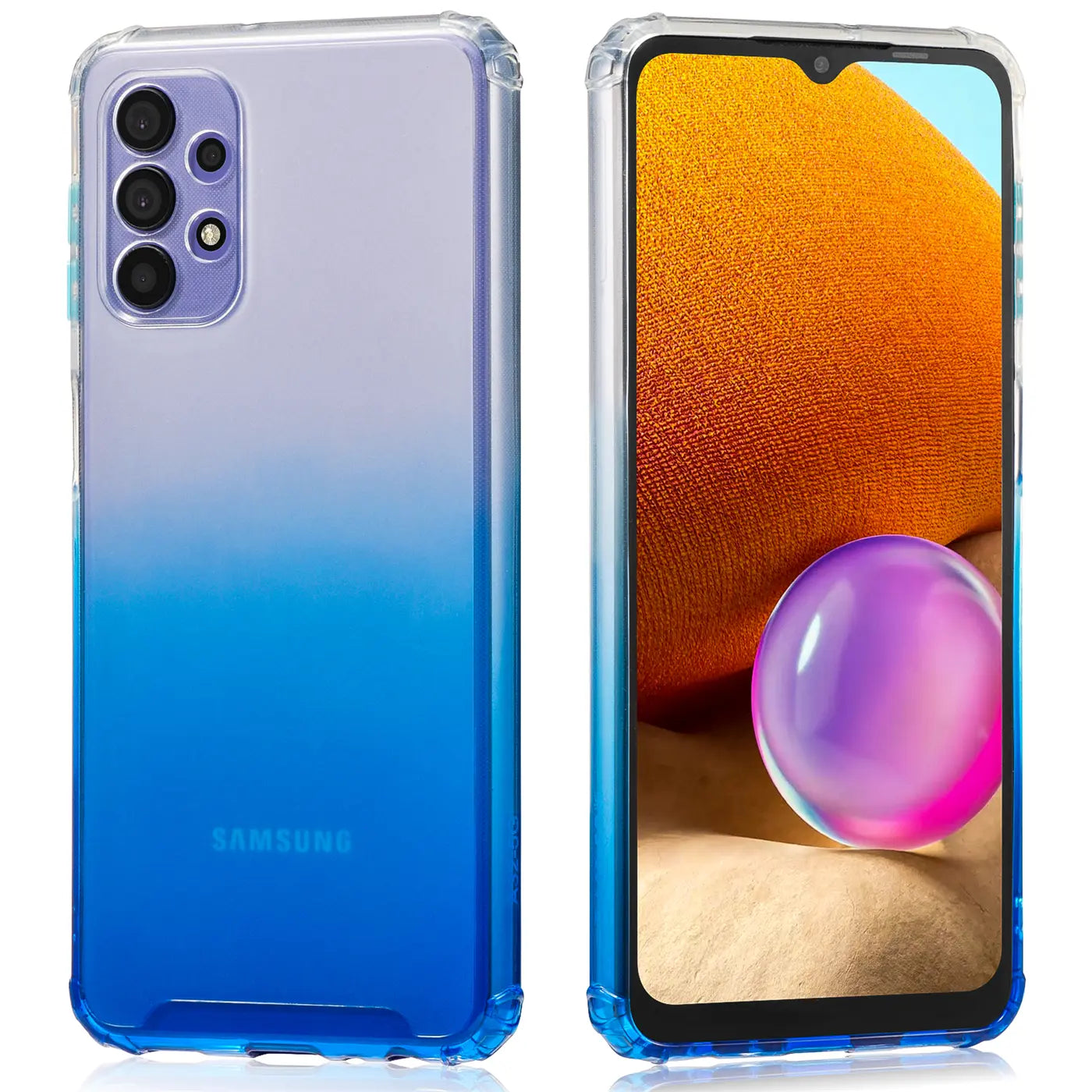 Samsung Galaxy A32 5G Hülle, transparent/blau, Vorder- und Rückansicht, TPU