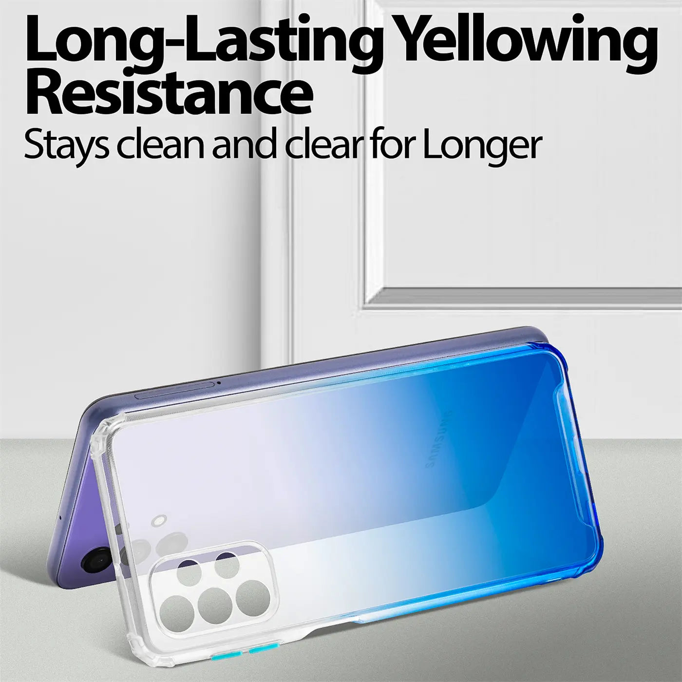 Samsung Galaxy A32 5G Hülle, transparent, Farbverlauf blau-weiß, Rückansicht