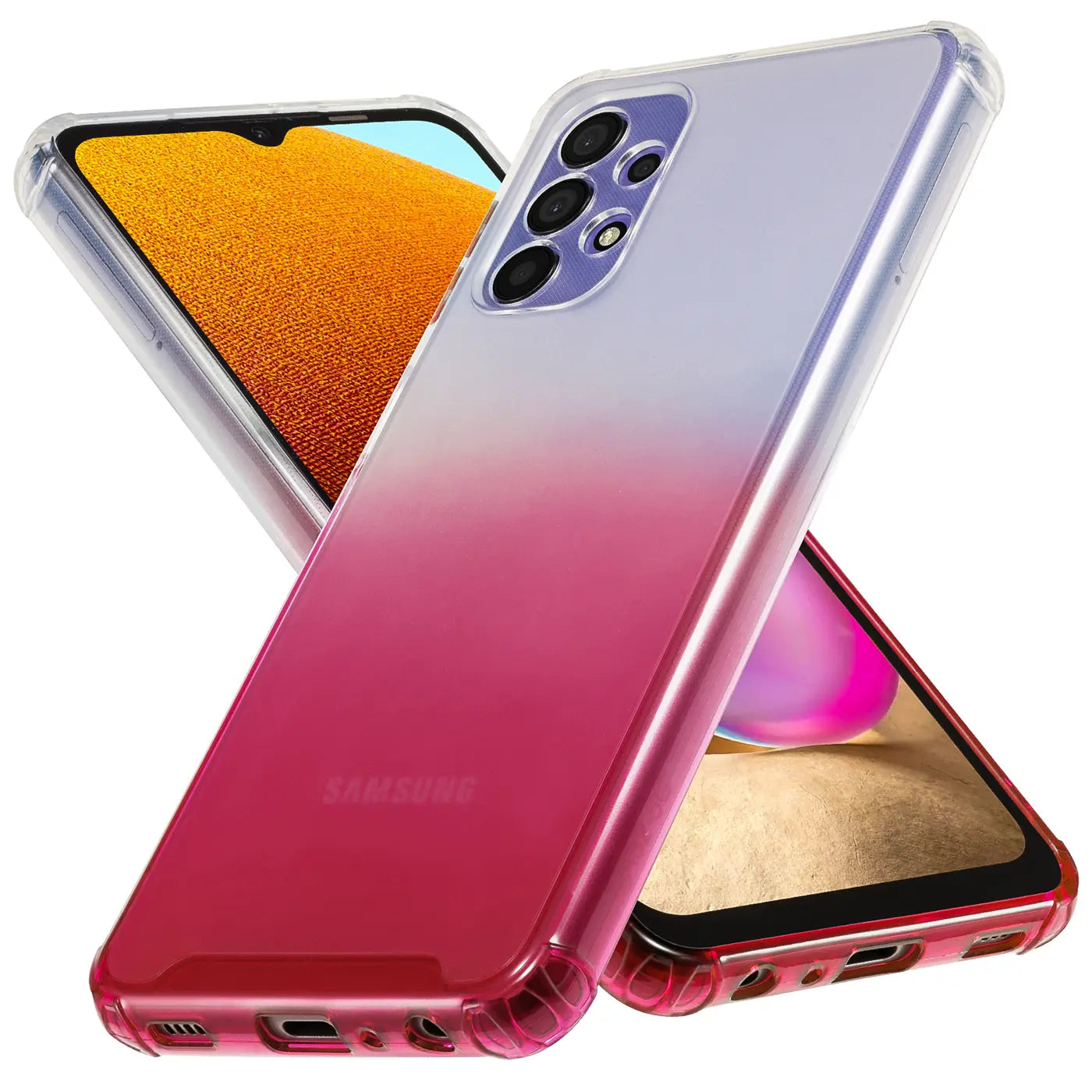 Samsung Galaxy A32 5G Hülle, Farbverlauf Pink/Lila, Transparent, Rückansicht