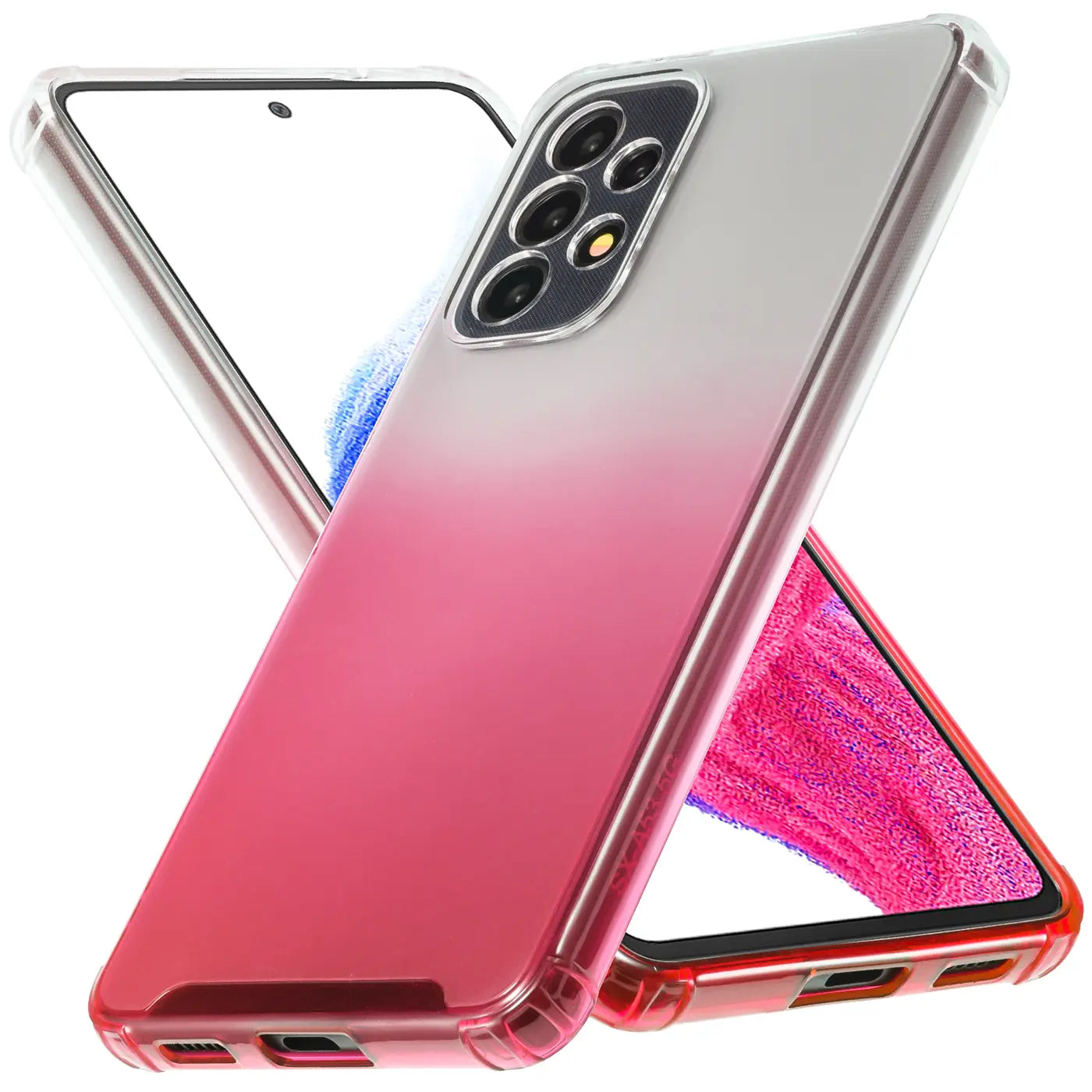 Transparente Hülle mit Farbverlauf (Pink/Grau) aus Kunststoff für Samsung Galaxy A33 5G.