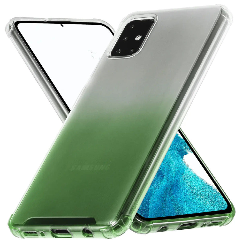 Samsung Galaxy A51 Hülle, transparent, grün-verlaufend, Silikon, von vorne schräg