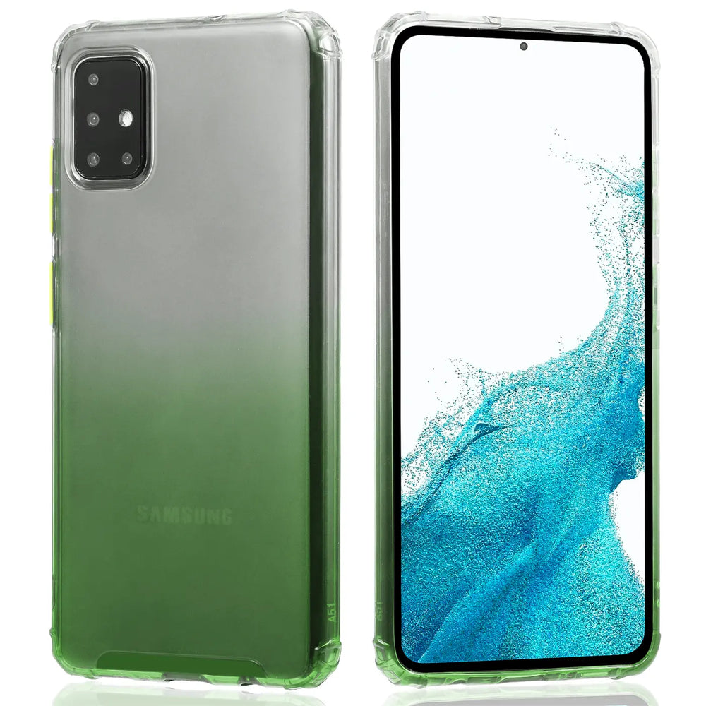Samsung Galaxy A51 Hülle, transparent, Farbverlauf grün, Rückseite & Vorderseite