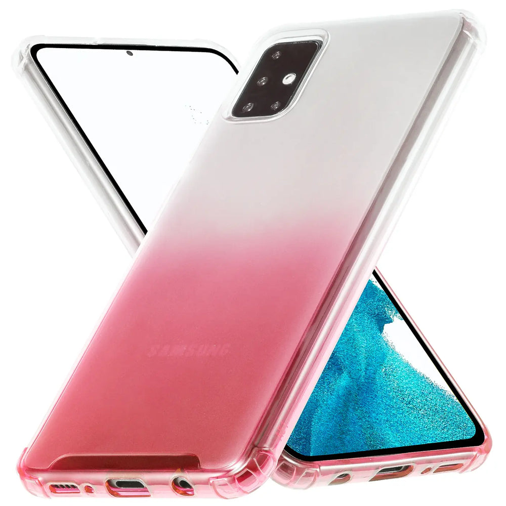 Samsung Galaxy A51 Hülle, pinker Farbverlauf, transparent, Silikon, von schräg oben
