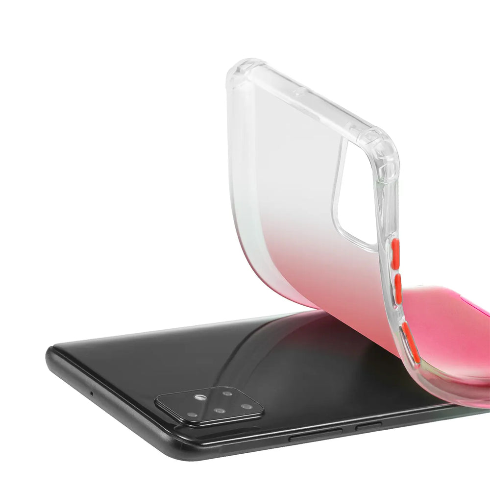 Transparente Hülle mit Farbverlauf (rot/grün) aus Kunststoff, seitliche Ansicht, auf Samsung Galaxy A51
