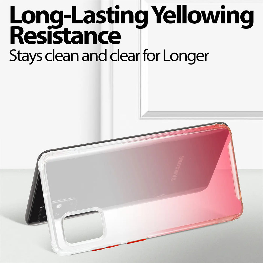 Samsung Galaxy A51 Hülle, transparent mit Farbverlauf, von vorne schräg