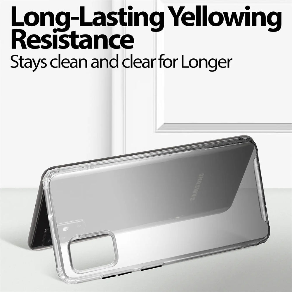 Transparente Hülle aus Kunststoff für Samsung Galaxy A51, von hinten, leicht schräg.