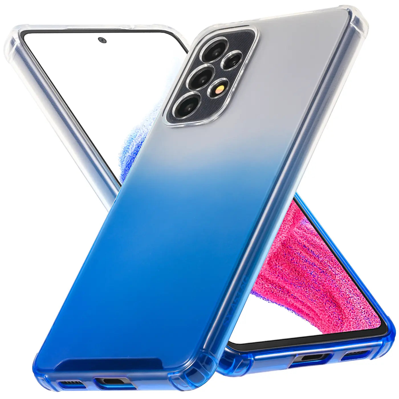 Transparente Hülle mit blauem Farbverlauf auf Samsung Galaxy A52.