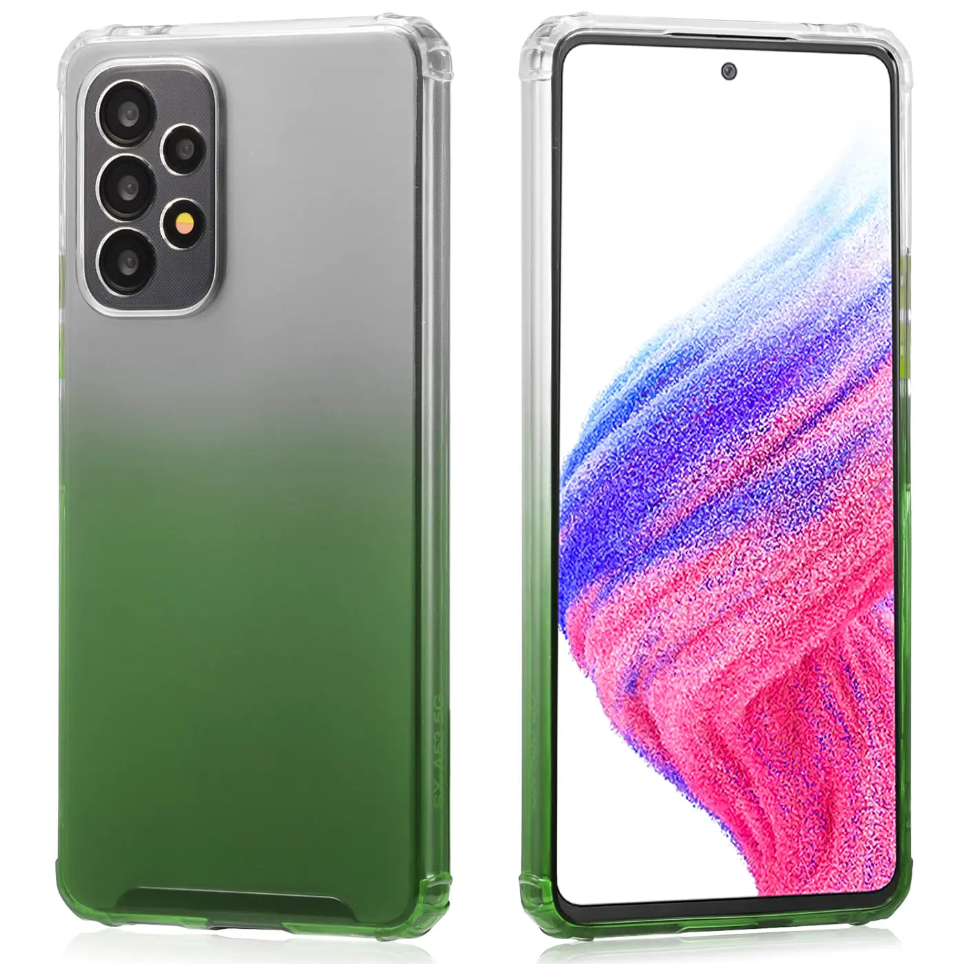Samsung A52 5G Hülle, grün-grauer Farbverlauf, transparent, Rückseite & Vorderseite