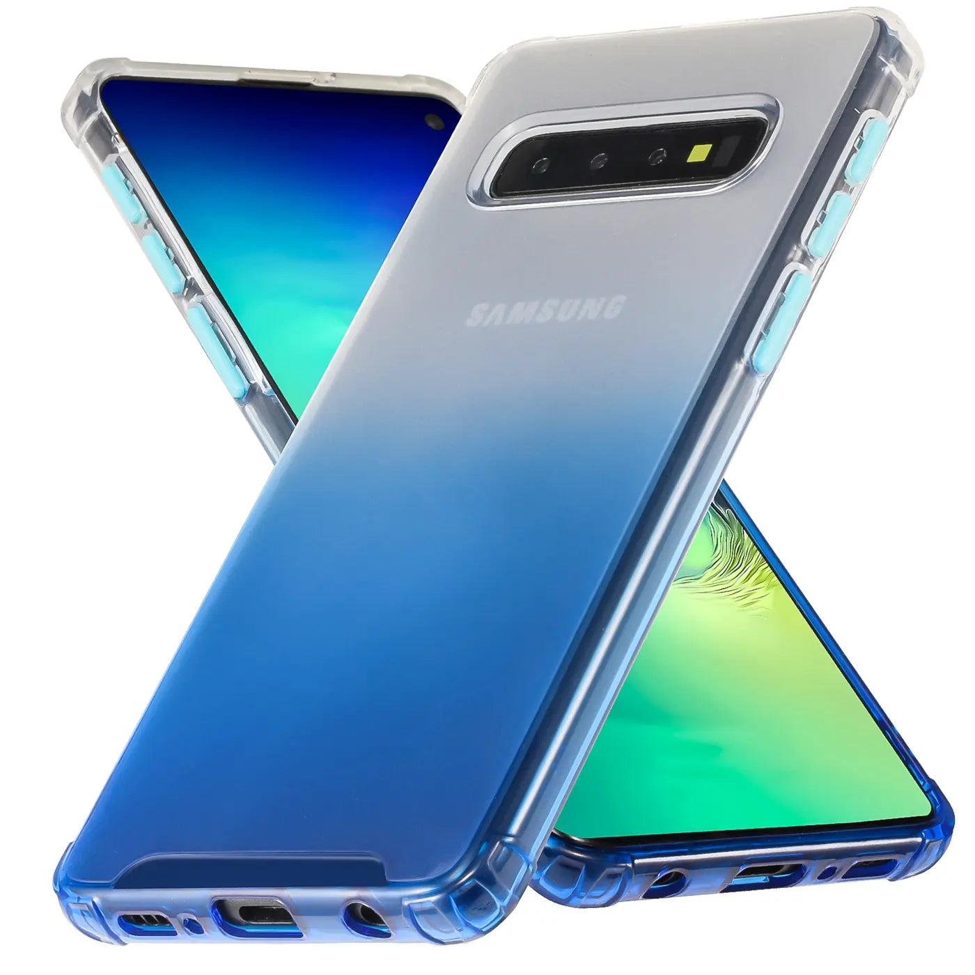 Samsung Galaxy S10 Plus Hülle, transparent mit blauem Farbverlauf, TPU, von vorne/seitlich