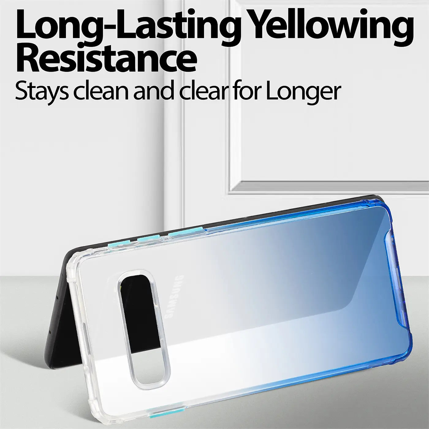 Samsung Galaxy S10 Plus Hülle, transparent, Farbverlauf blau, von schräg oben