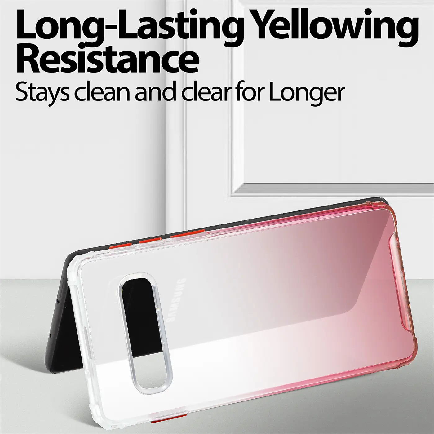 Samsung Galaxy S10 Plus Hülle, transparent, Farbverlauf rot, von schräg oben