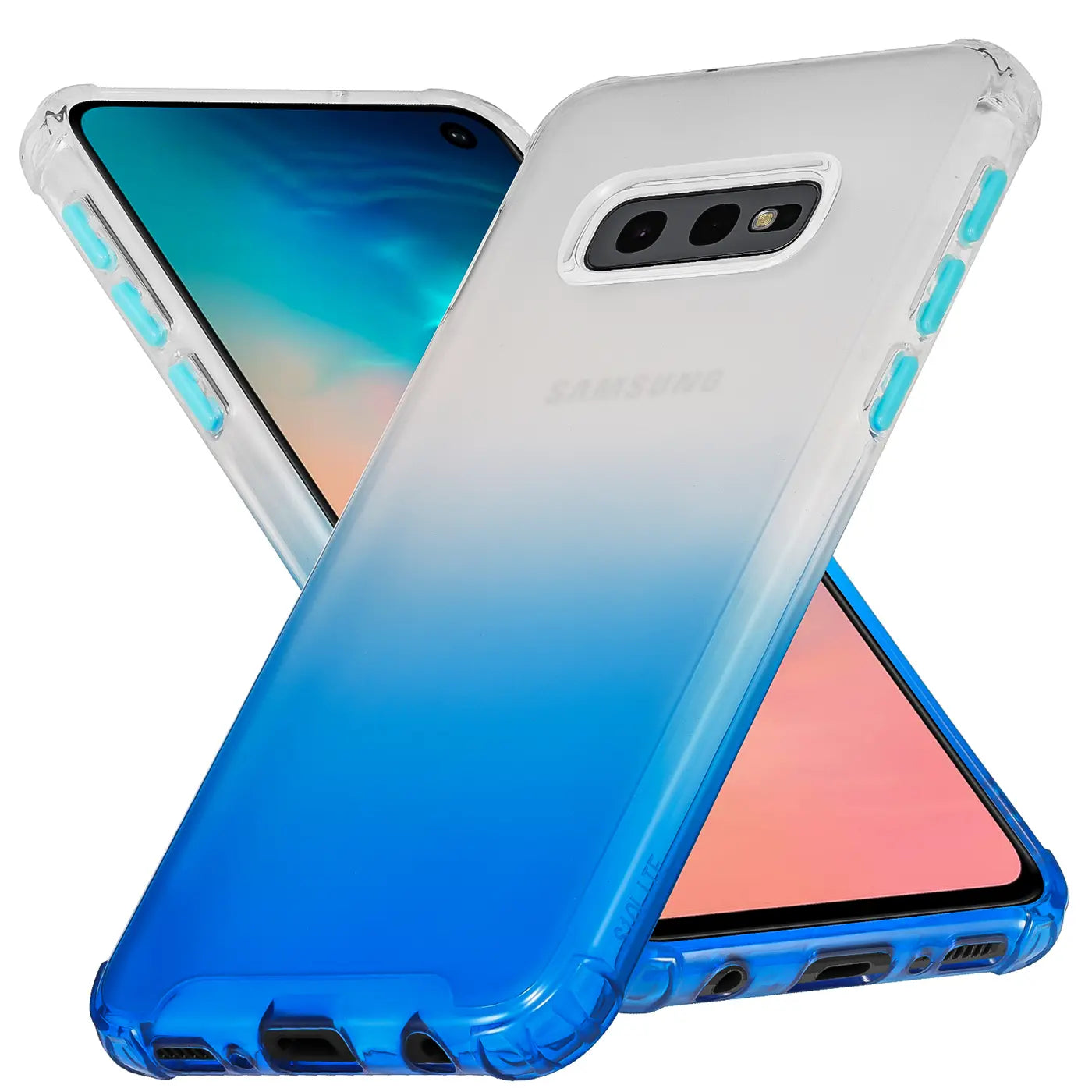 Samsung Galaxy S10e Hülle, transparent/blau, Kunststoff, von vorne links