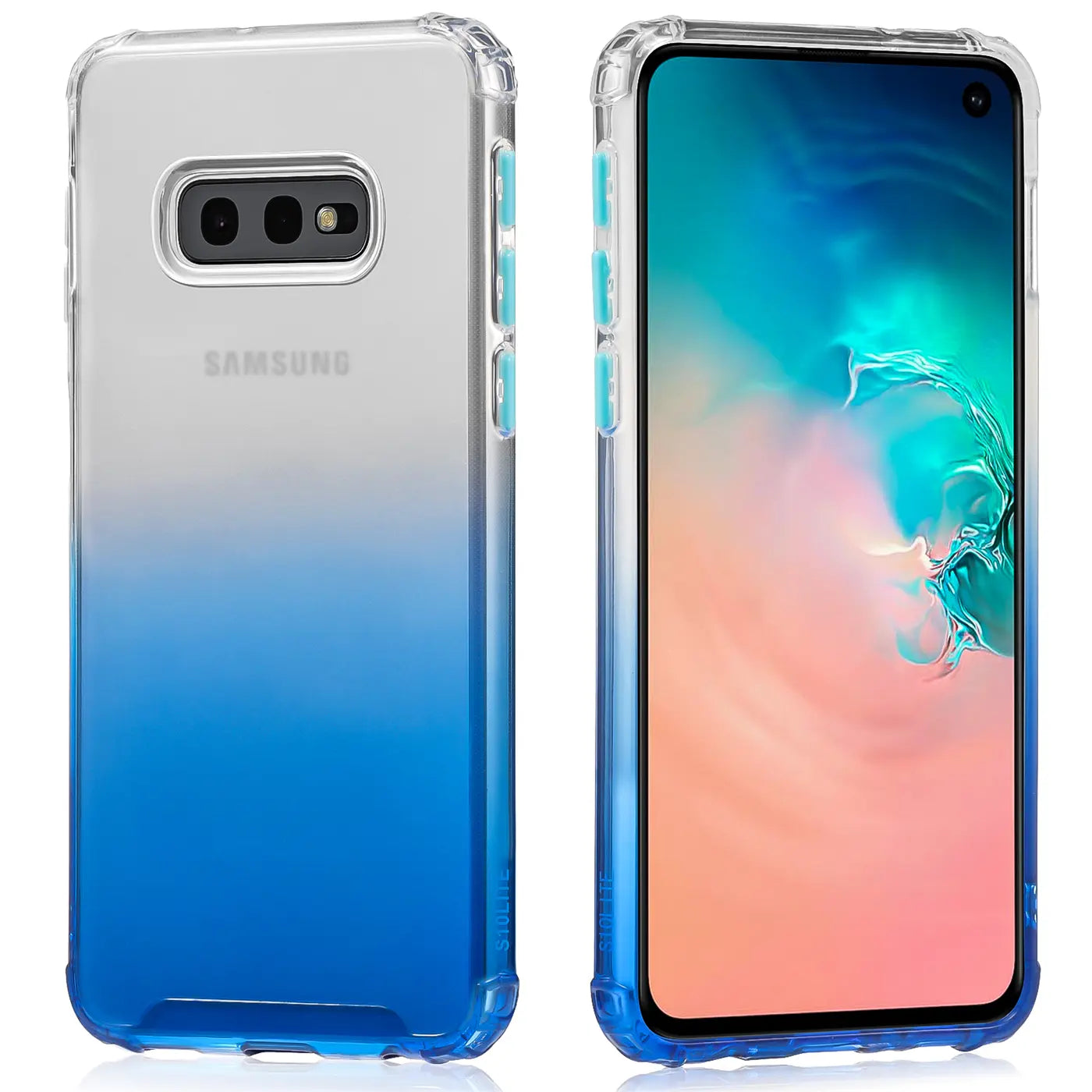 Samsung Galaxy S10e Hülle, transparent/blau, TPU, Vorder- und Rückansicht