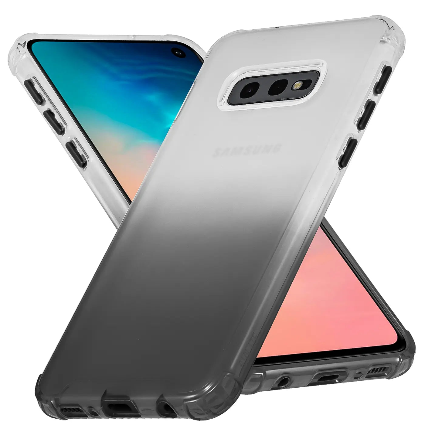 Samsung Galaxy S10e Hülle, transparent/grauer Farbverlauf, TPU, von vorne links