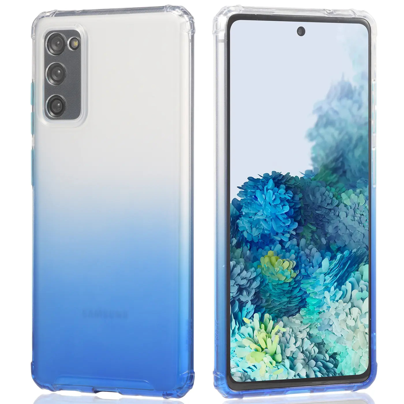 Samsung Galaxy S20 FE Hülle, transparent mit blauem Farbverlauf, Rückseite und Vorderseite, TPU