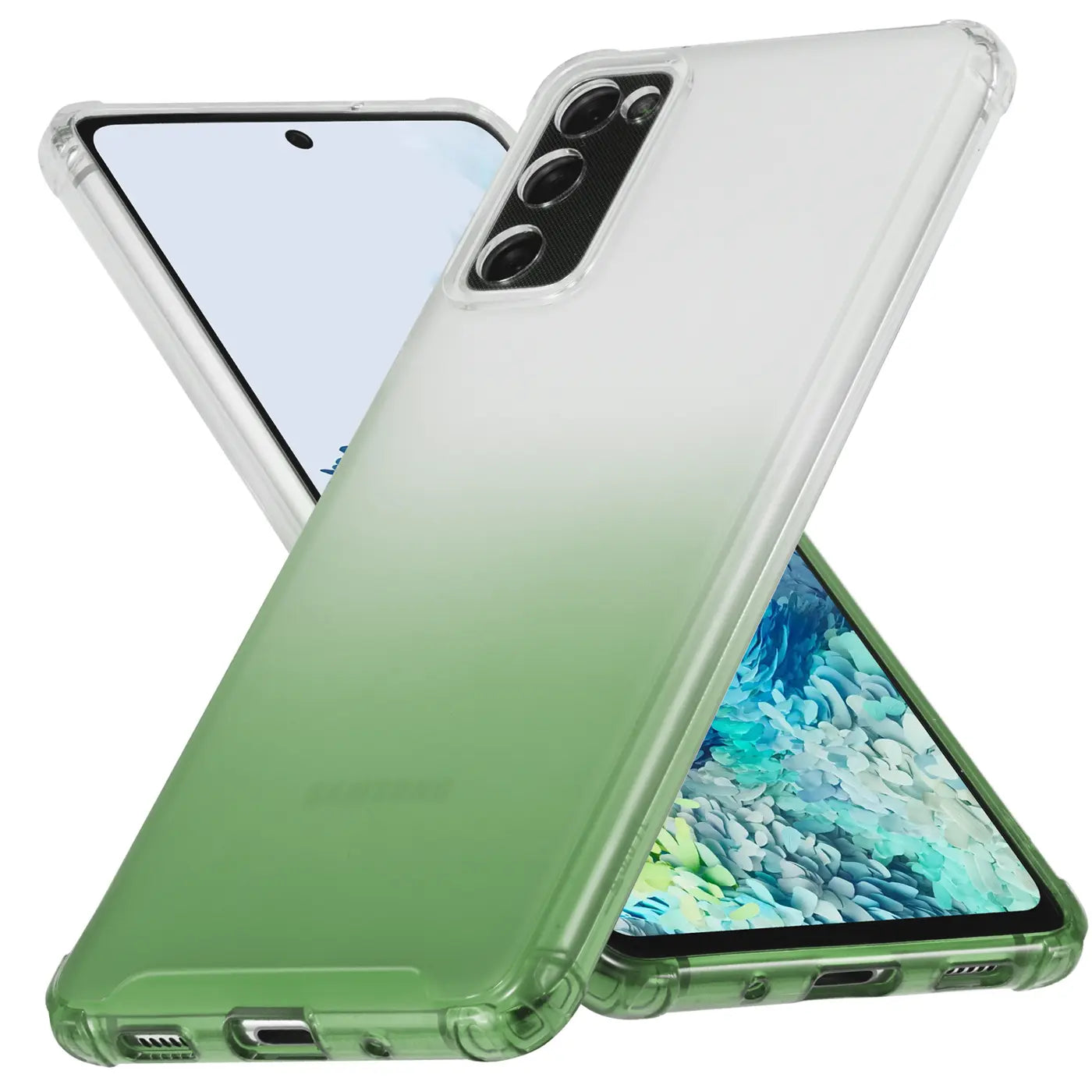 Samsung Galaxy S20 FE Hülle, transparent, grün-weißer Farbverlauf, von schräg oben