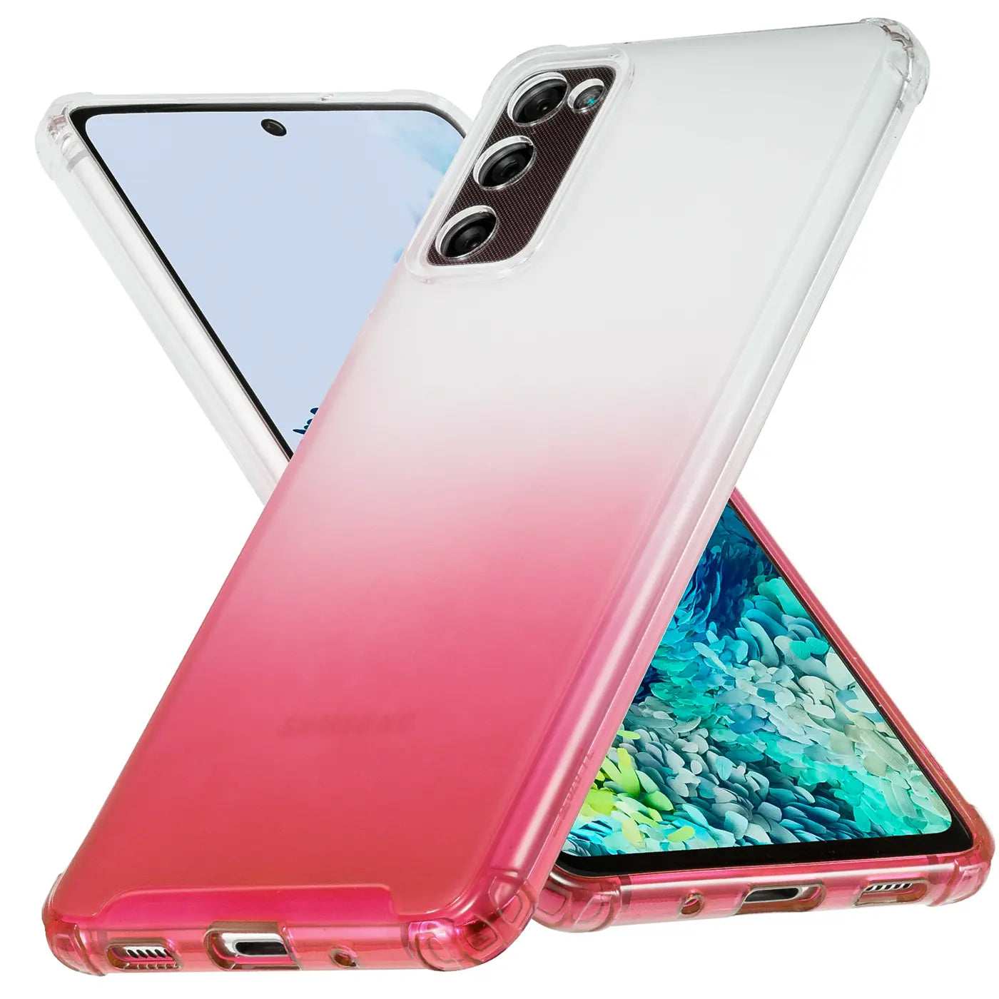 Samsung Galaxy S20 FE Hülle, pink-weißer Farbverlauf, transparent, TPU, von vorne links