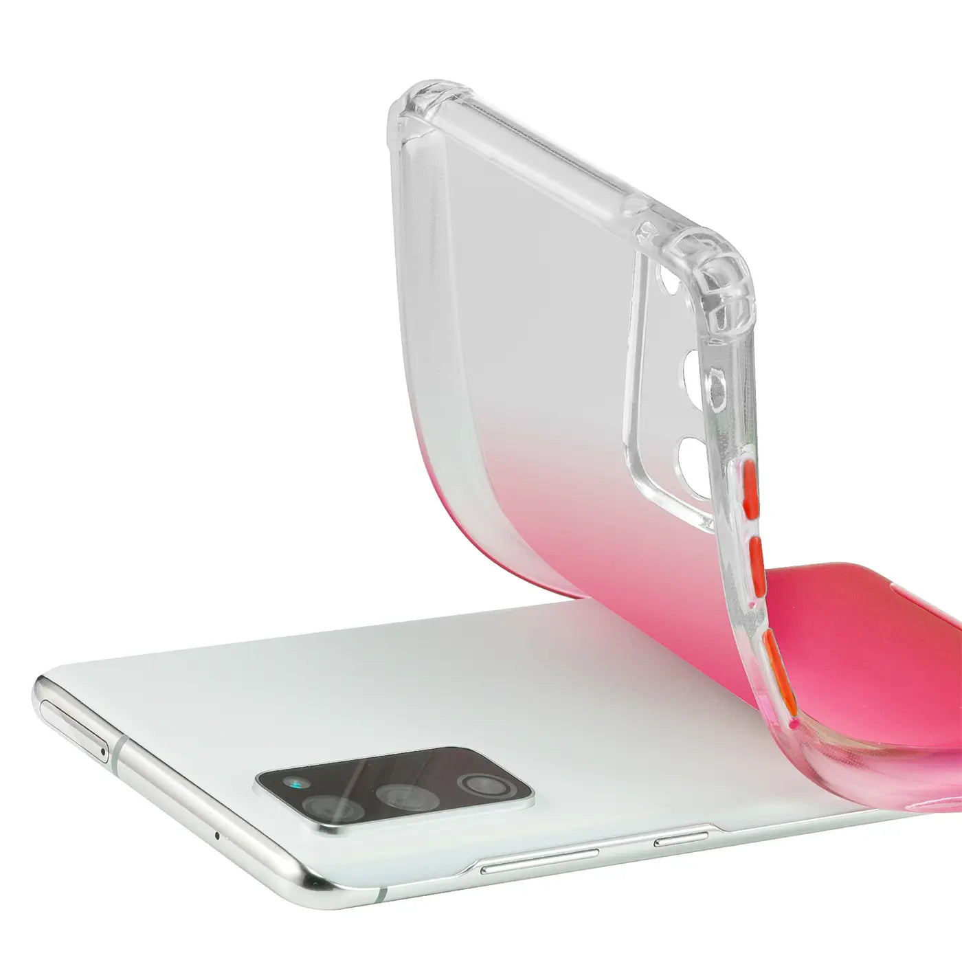 Transparente Hülle mit Farbverlauf (Pink), TPU, Samsung S20 FE von hinten, Nahaufnahme.
