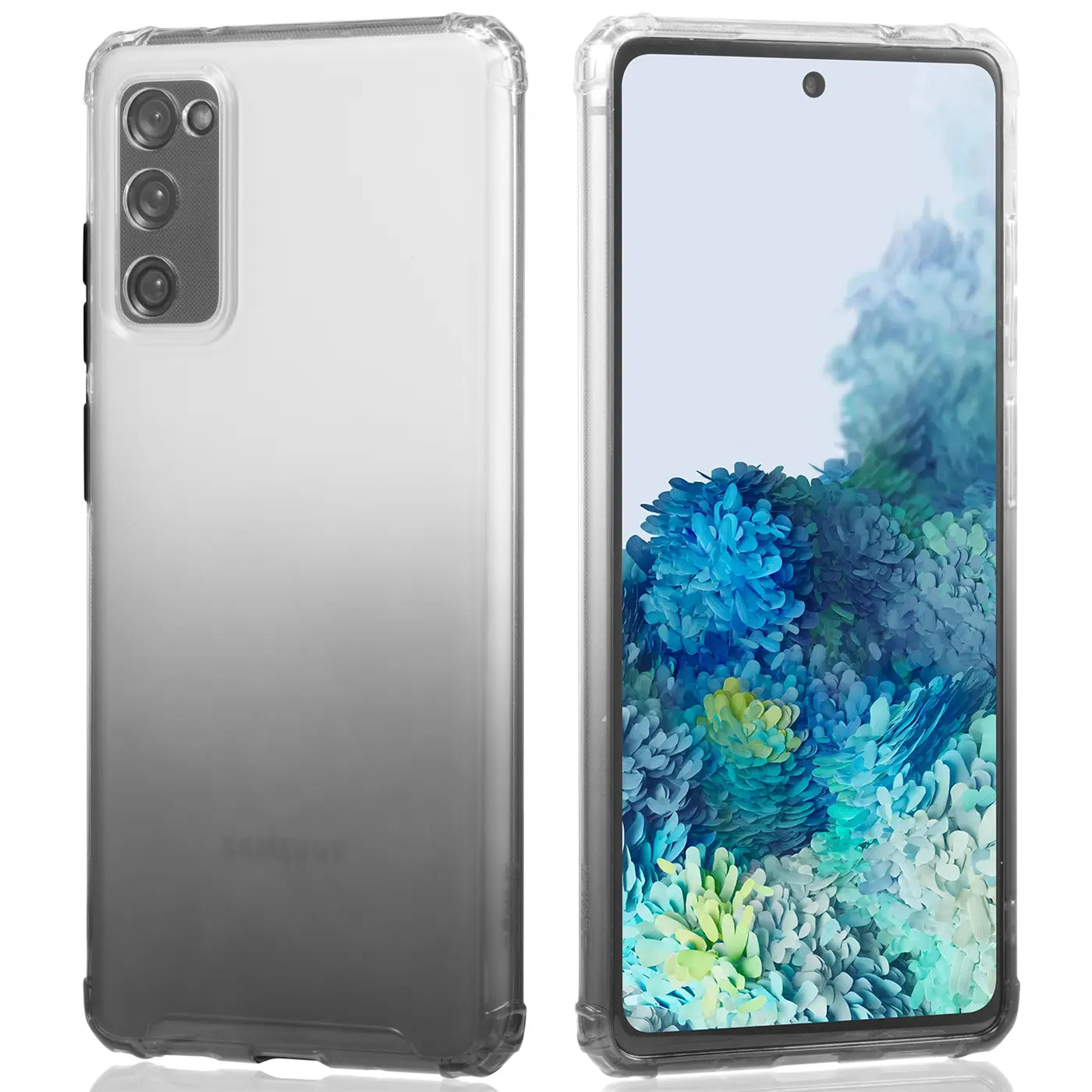 Samsung Galaxy S20 FE Hülle, transparent, Farbverlauf Grau, Rück- und Vorderansicht