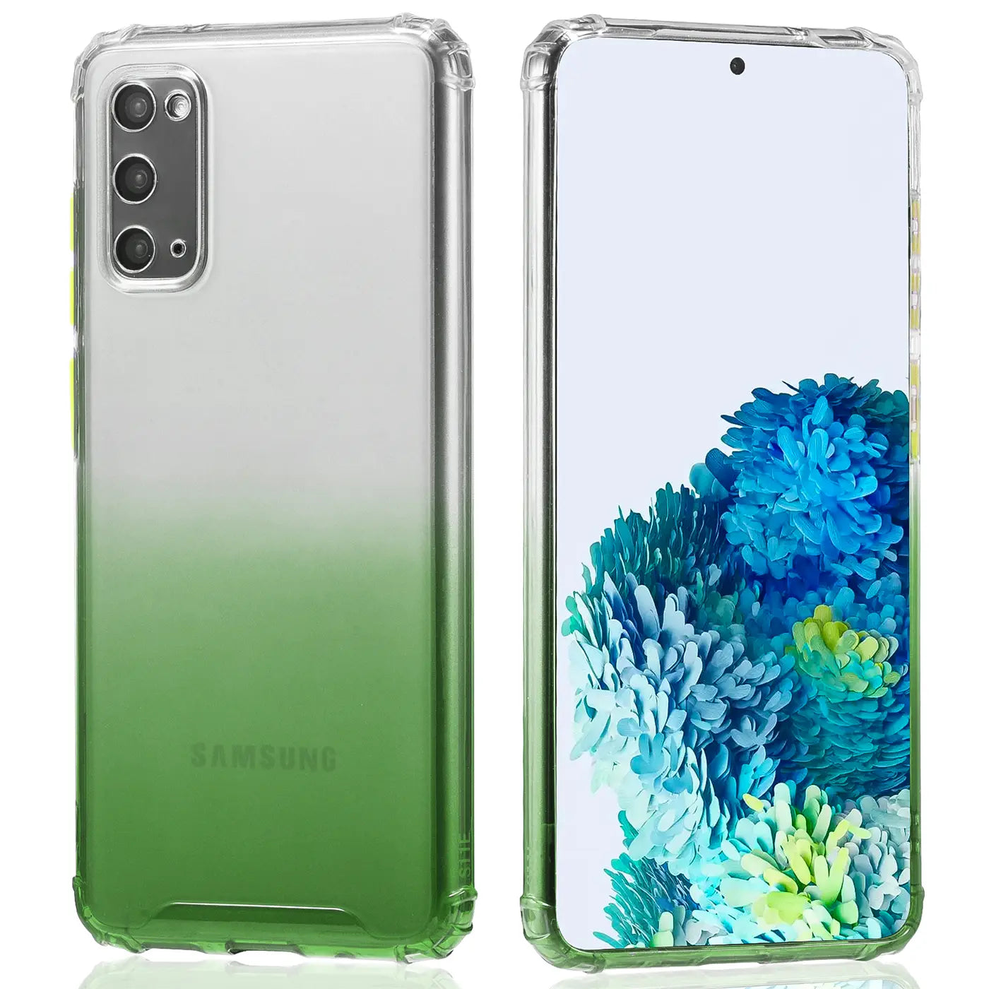 Samsung Galaxy S20 Hülle, transparent mit grünem Farbverlauf, Rückseite und Vorderseite, TPU