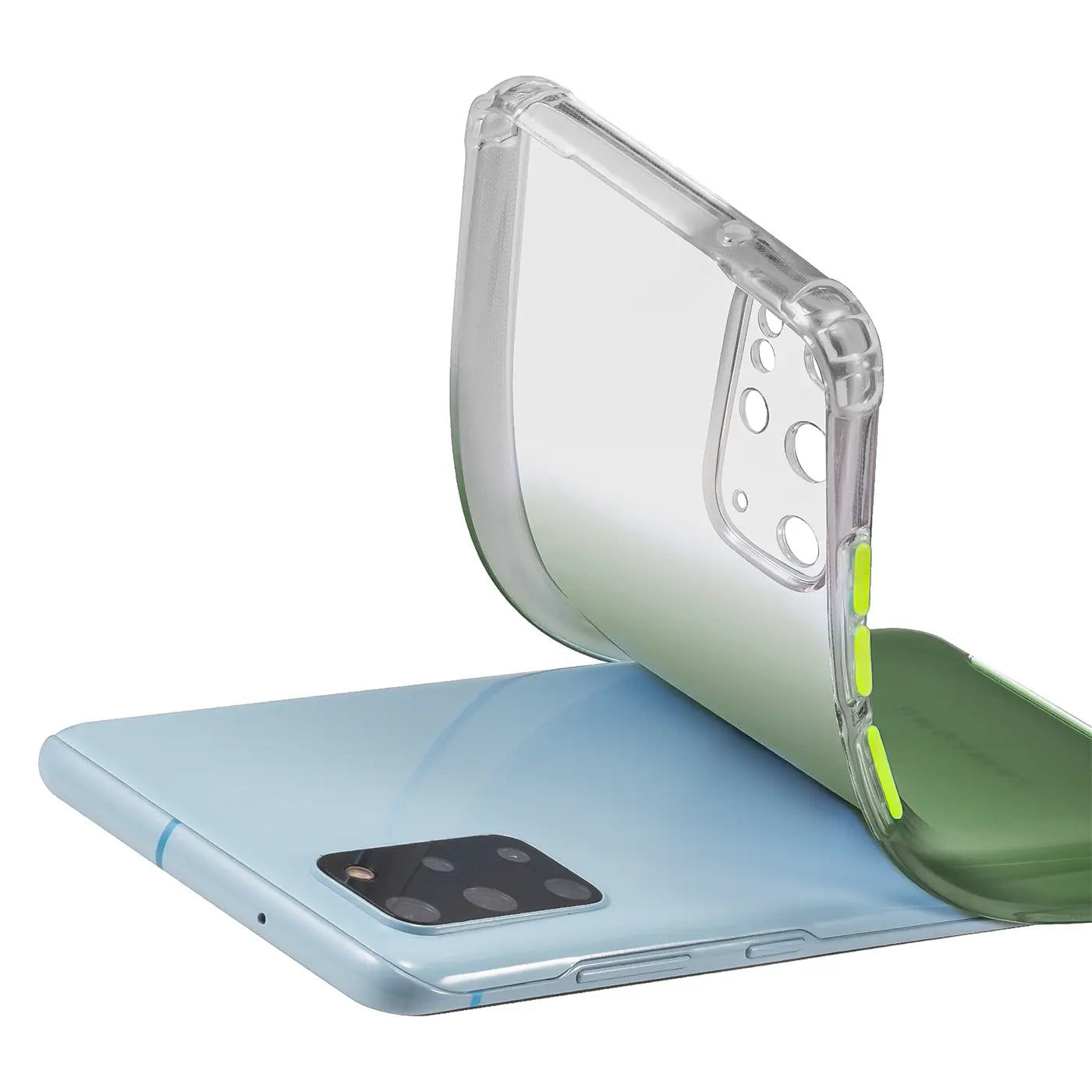 Samsung S20 Plus mit transparenter Hülle, Farbverlauf Grün, von oben