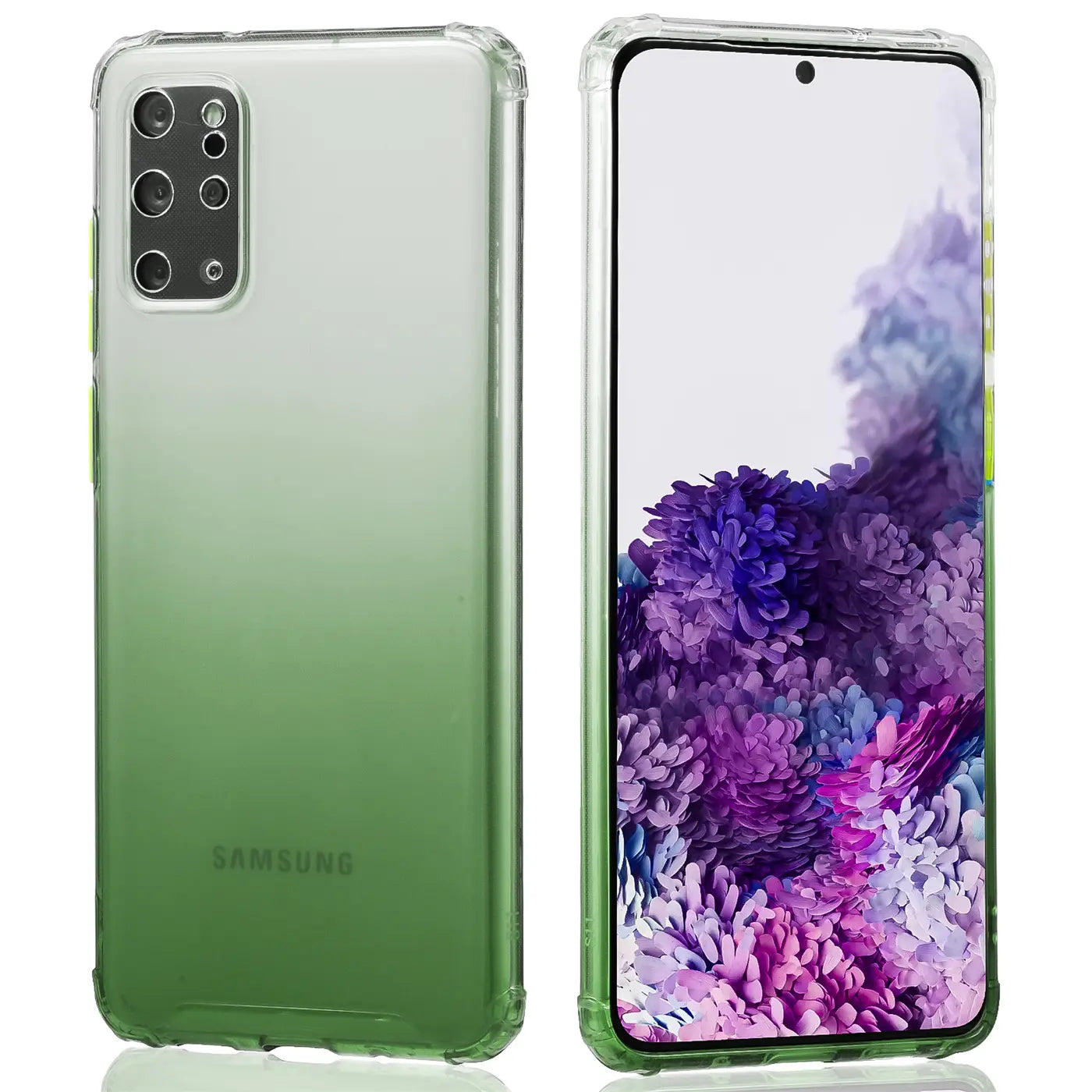 Samsung Galaxy S20 Plus Hülle, transparent, grün-verlauf, TPU, Vorder- und Rückansicht.