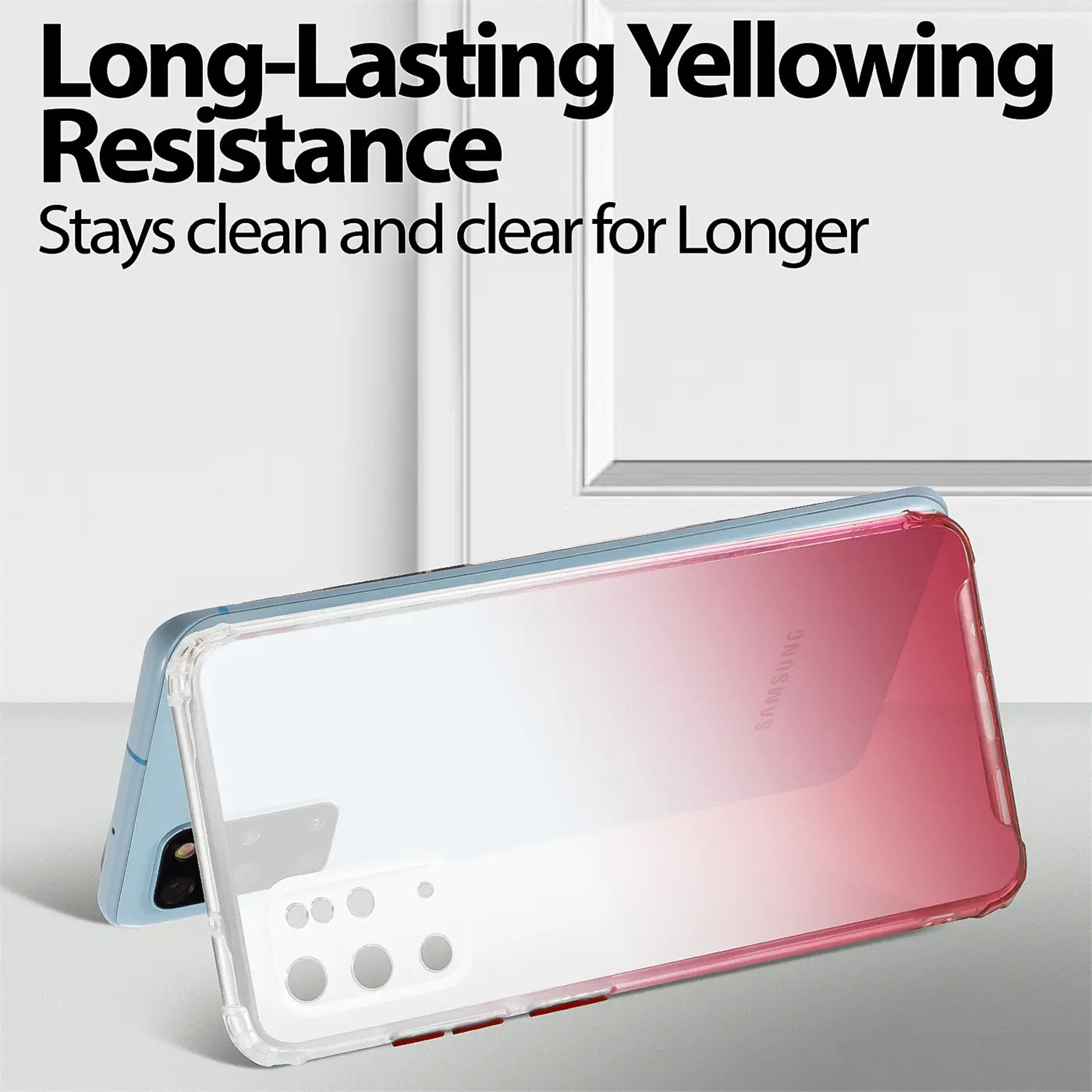 Samsung S20 Plus Hülle, transparent mit Farbverlauf, von vorne links, aus Kunststoff