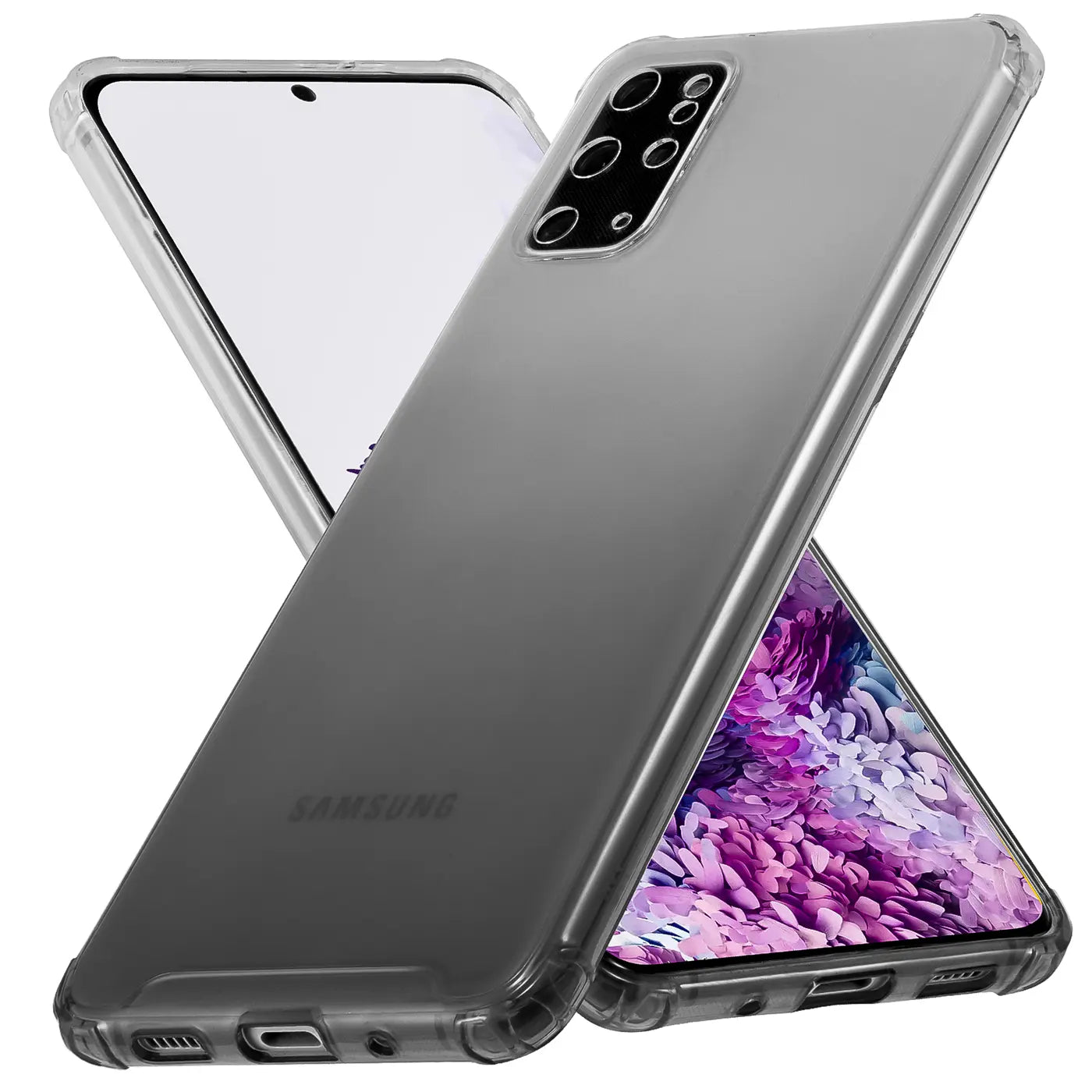 Graue Farbverlauf-Hülle aus TPU für Samsung Galaxy S20 Plus, von schräg oben.