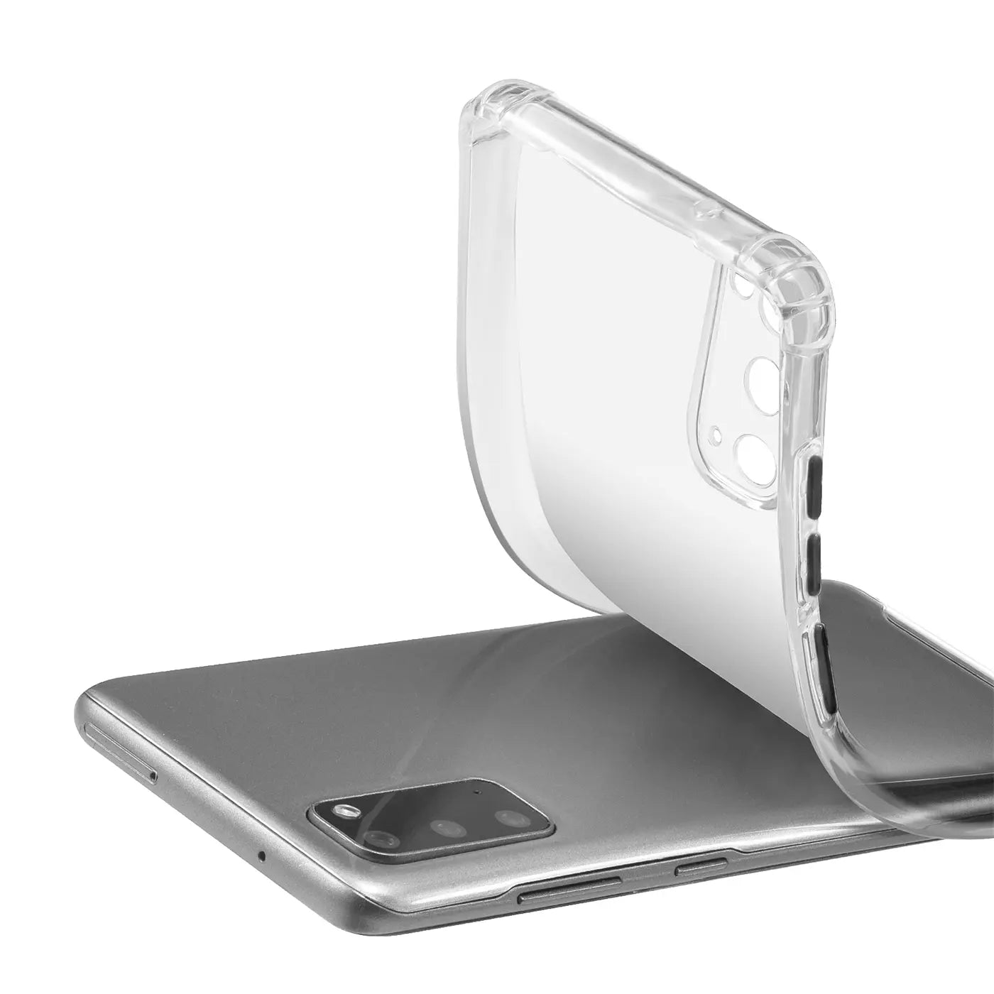 Transparente Silikonhülle über Samsung Galaxy S20, Nahaufnahme, Rückseite