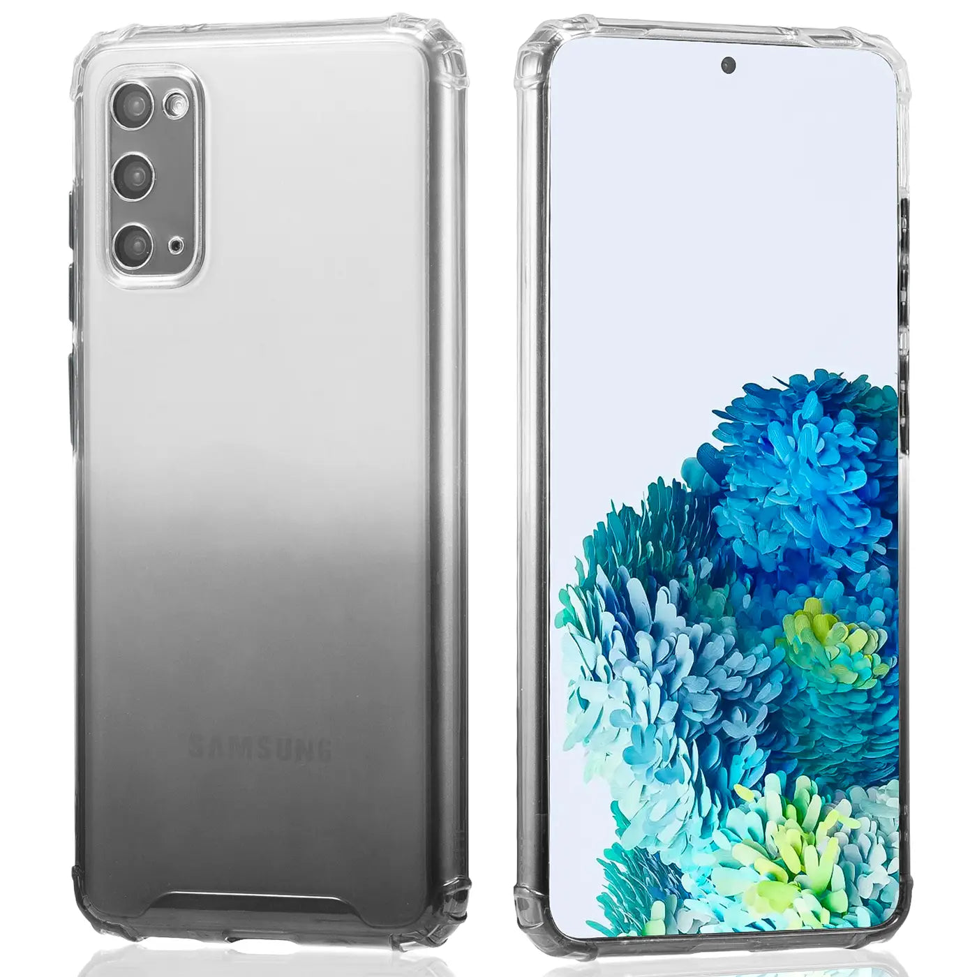 Samsung Galaxy S20 Hülle, transparent, Farbverlauf, Rückseite und Vorderseite
