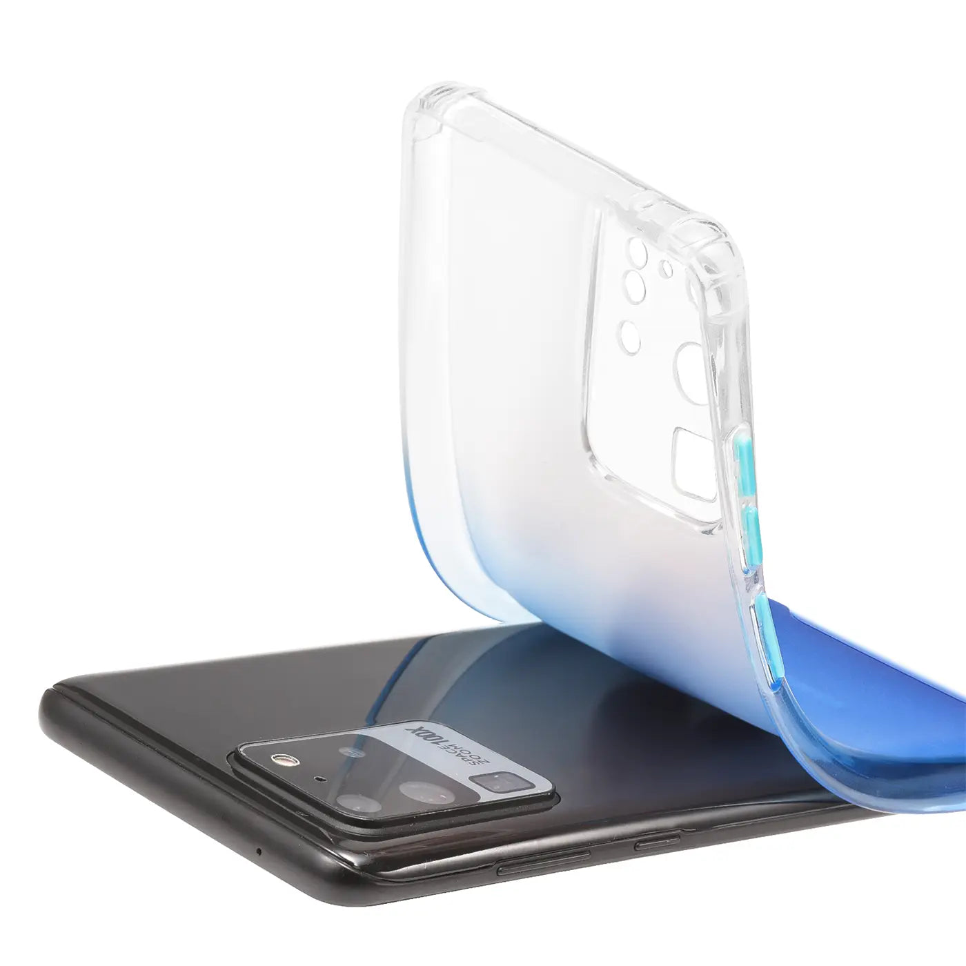 Transparente Hülle mit Farbverlauf (blau) für Samsung S20 Ultra, von oben gesehen