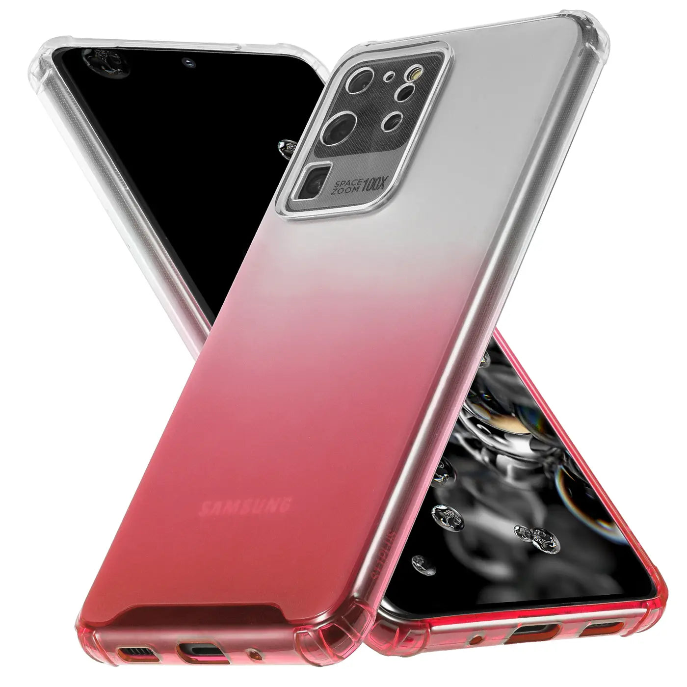 Samsung Galaxy S20 Ultra Hülle, transparent, Farbverlauf rosa, von vorne/oben