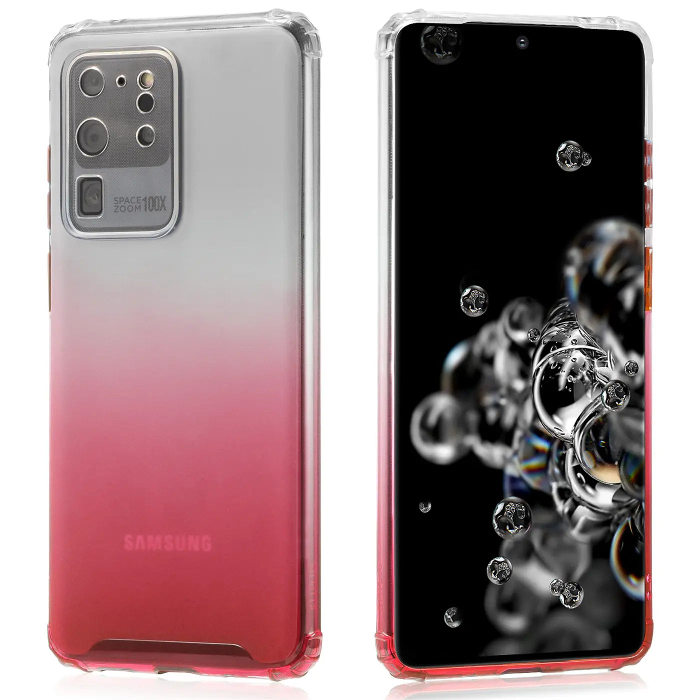 Samsung S20 Ultra Hülle, transparent mit Farbverlauf (Pink), Rück- und Vorderansicht