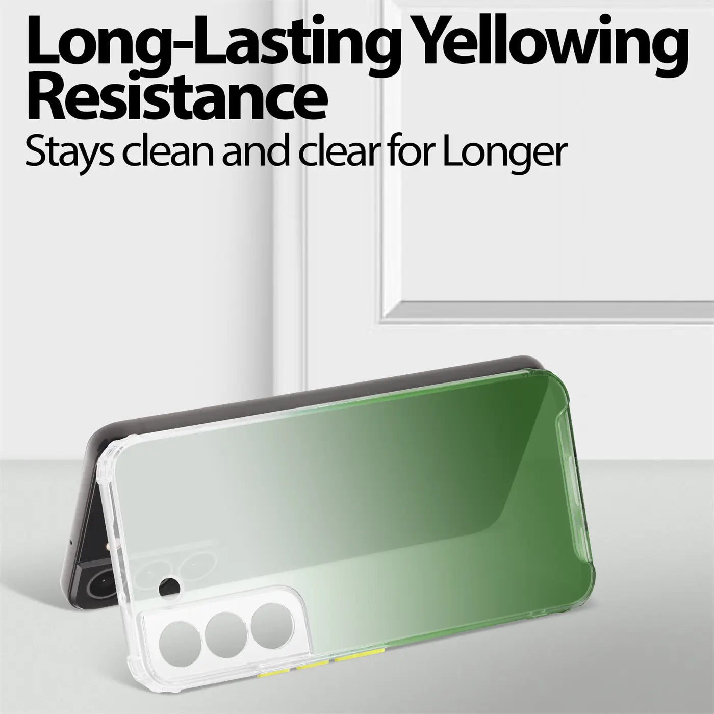 Samsung Galaxy S21 FE Hülle, transparent mit Farbverlauf, von vorne, aus Kunststoff.
