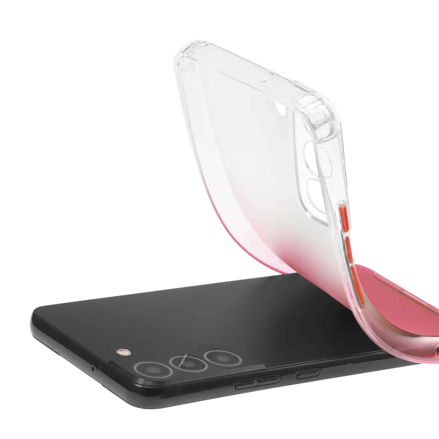 Transparente Hülle mit Farbverlauf (Pink) für Samsung S21 FE, von oben gesehen