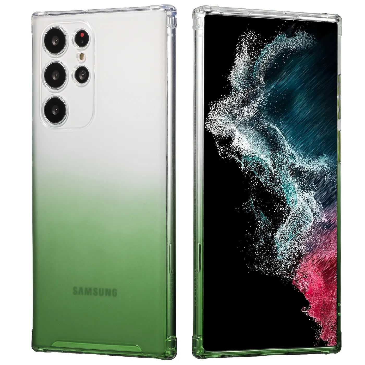 Samsung Galaxy S21 Ultra Hülle, transparent, grünverlauf, TPU, Vorder- und Rückansicht