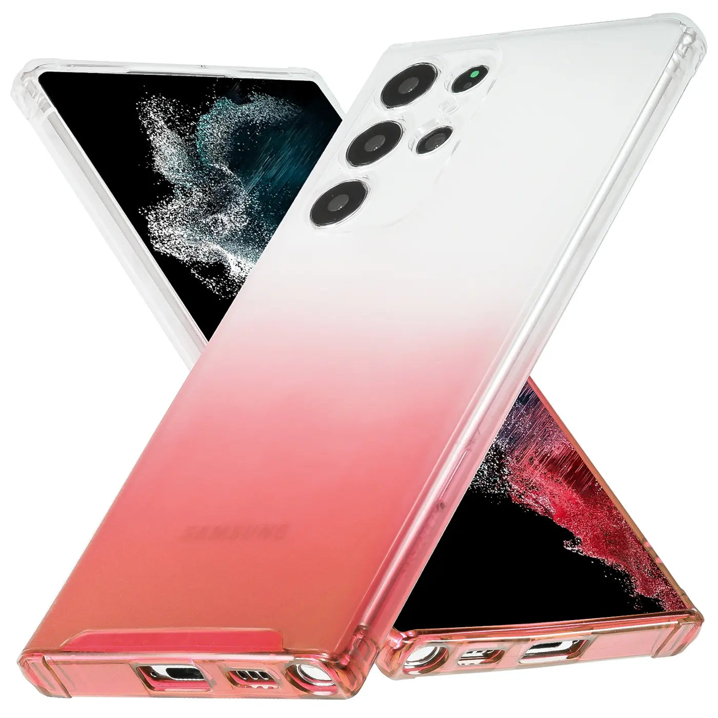Samsung Galaxy S21 Ultra Hülle, transparent, Farbverlauf Rosa, von vorne links