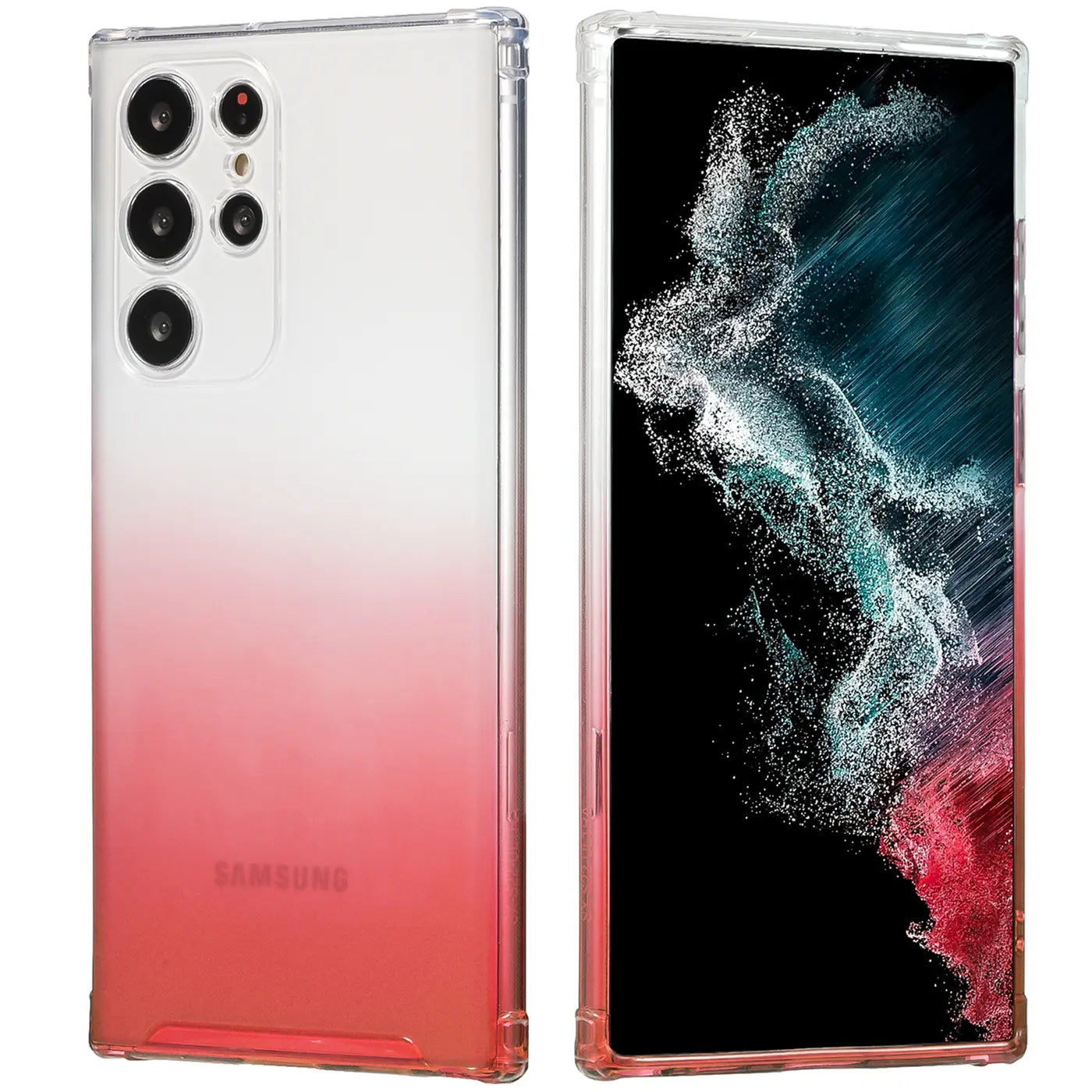 Samsung Galaxy S21 Ultra Hülle, transparent mit Farbverlauf, Vorder- und Rückansicht
