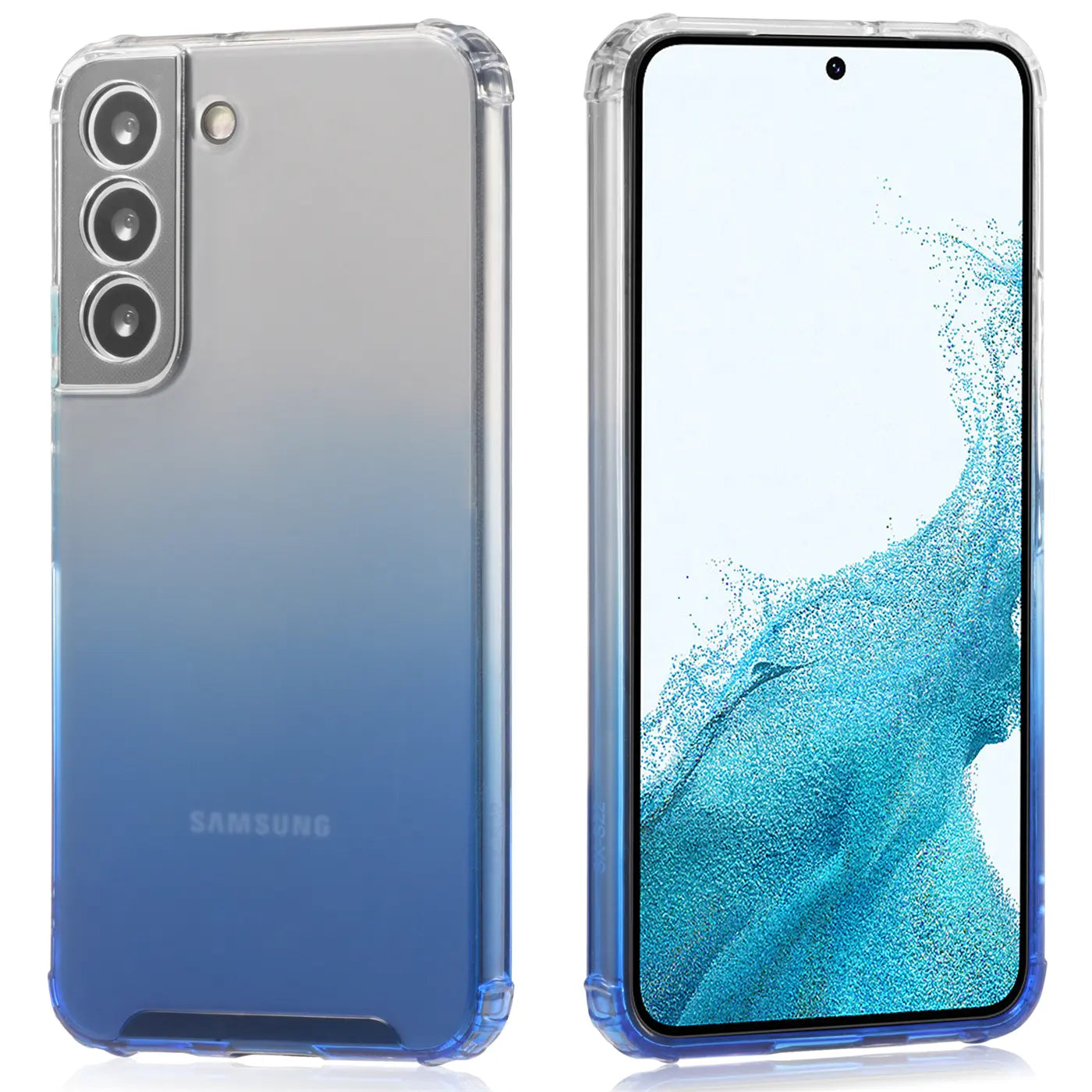 Samsung Galaxy S22 Plus Hülle, transparent, Farbverlauf blau, Rückseite & Vorderseite