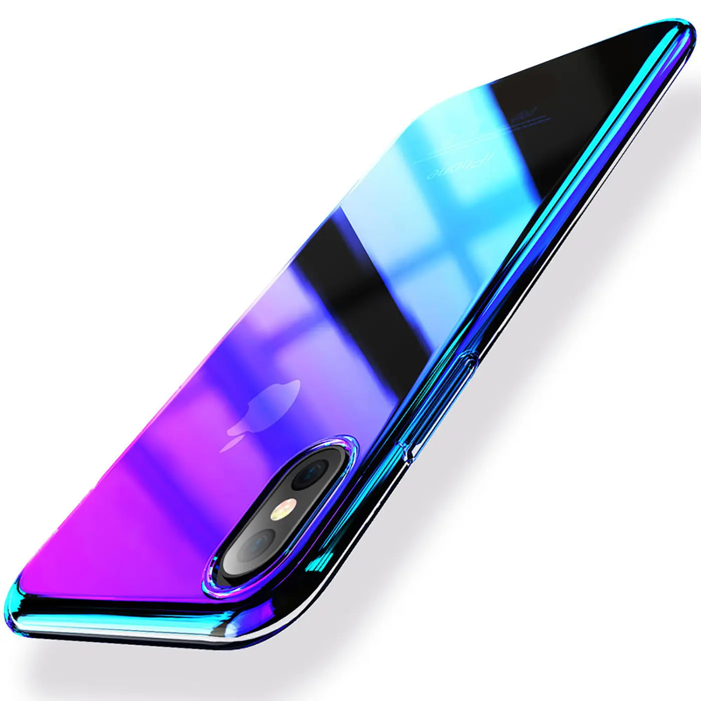 iPhone 11 Pro Max Hülle, lila-blau Farbverlauf, glänzend, von oben links