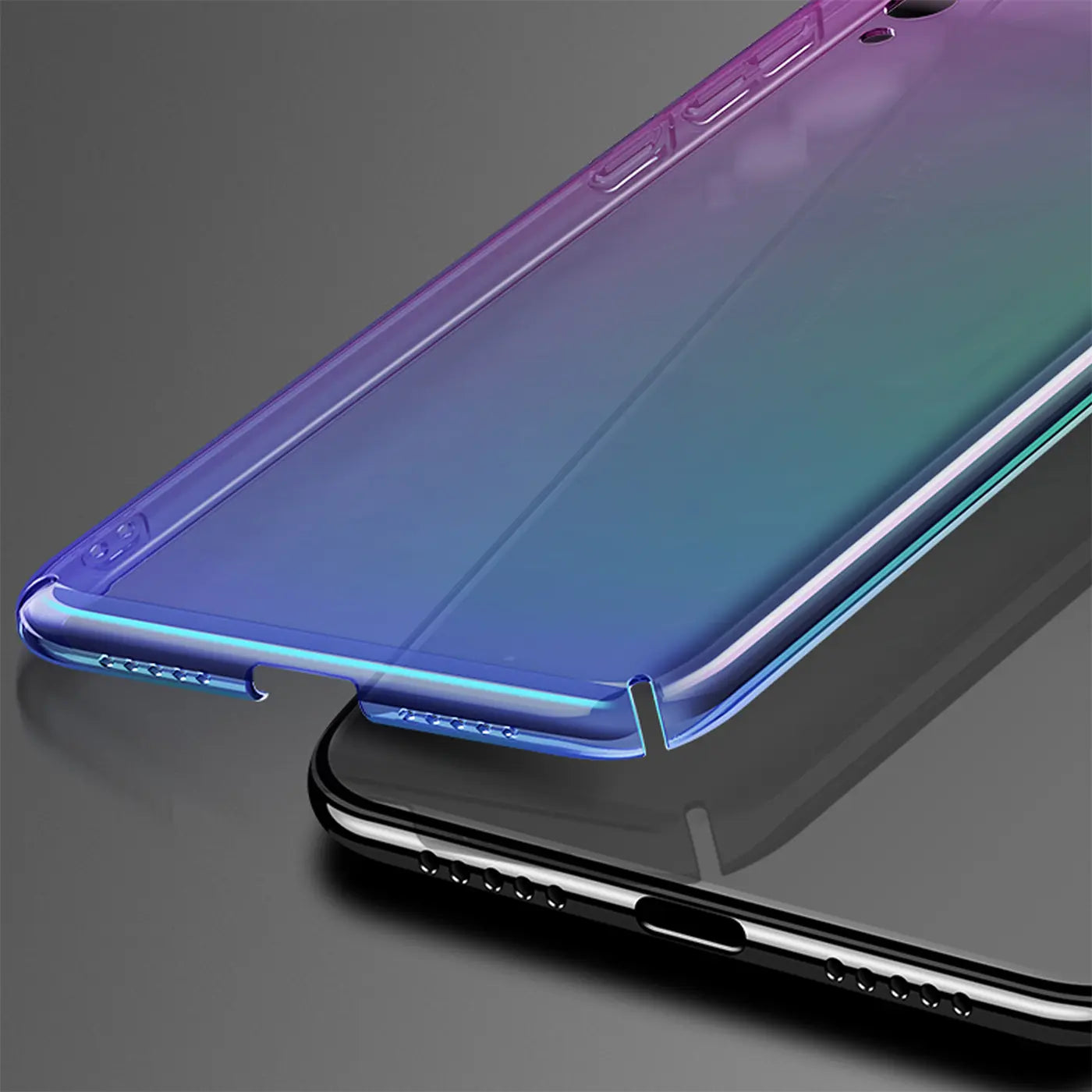 Transparente Hülle mit Farbverlauf (blau/lila) für iPhone 11 Pro Max, Nahaufnahme