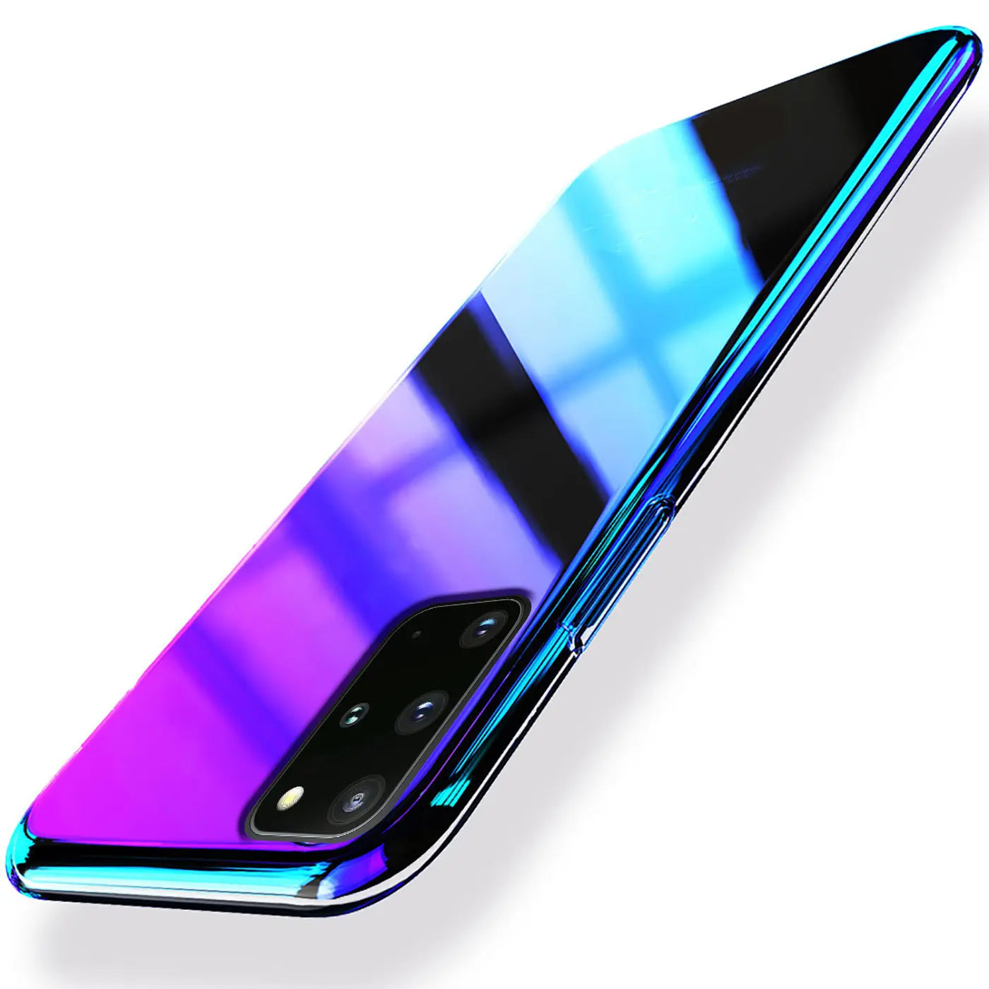 Samsung S20 Ultra Hülle, lila/blau Farbverlauf, glänzend, von oben rechts