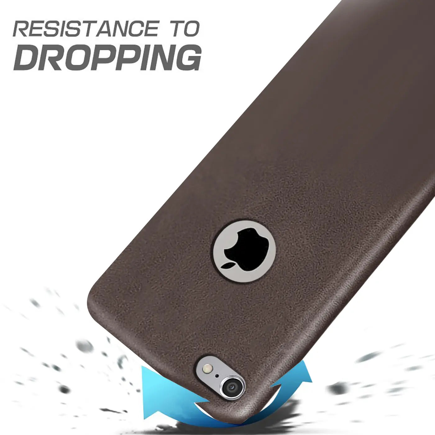 Braune PU-Hartschale für iPhone 6/6S, Rückansicht, Nahaufnahme.