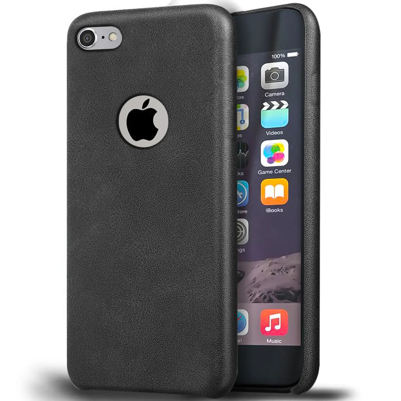 Schwarze PU-Hartschale mit Apple-Logo auf iPhone 6s Plus/6 Plus, Seitenansicht