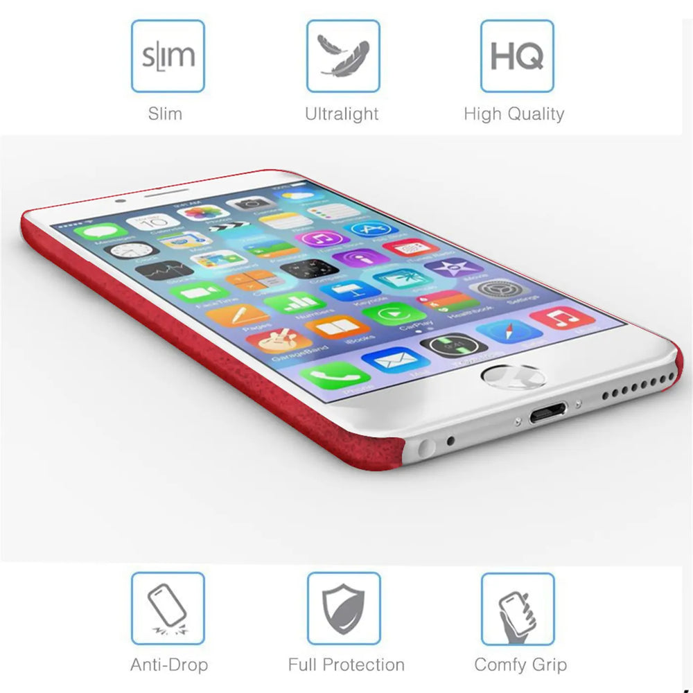 Hartschalen-Handyhülle mit Kunstleder-Außenseite in Schwarz, Braun oder Rot.