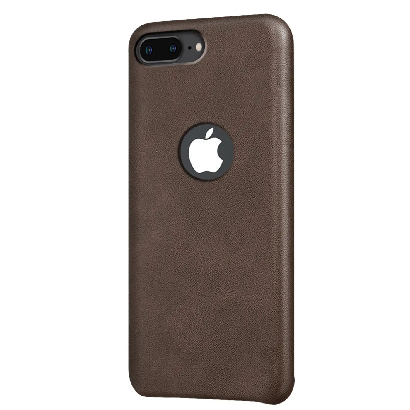 Braune PU-Hartschale Schutzhülle für iPhone 7 Plus/8 Plus, von hinten, mit Apple-Logo.