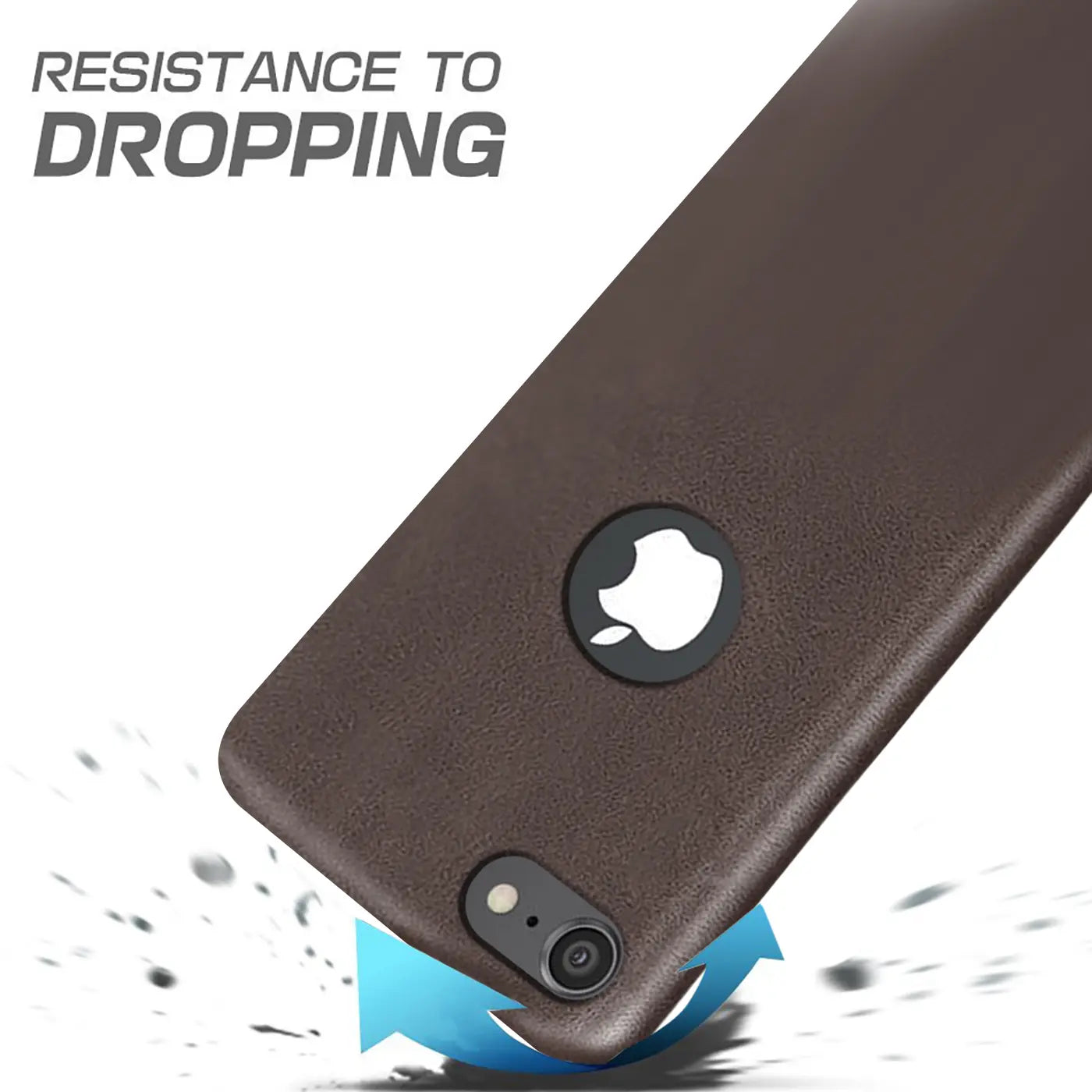 Braune PU-Hartschale für iPhone 7/8 Plus, Rückansicht, Apfel-Logo, Kameraaussparung.